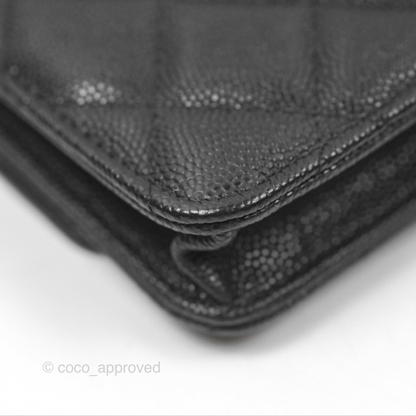 Chanel Mini Wallet Card Holder With Chain Black Caviar Gold Hardware