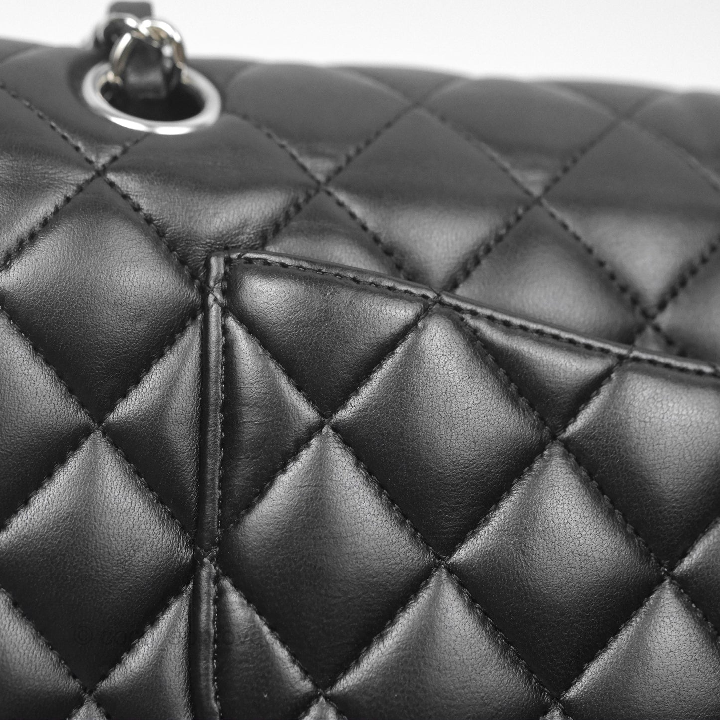 Chanel Classic M/L Medium Flap Quilted Black Lambskin Silver Hardware