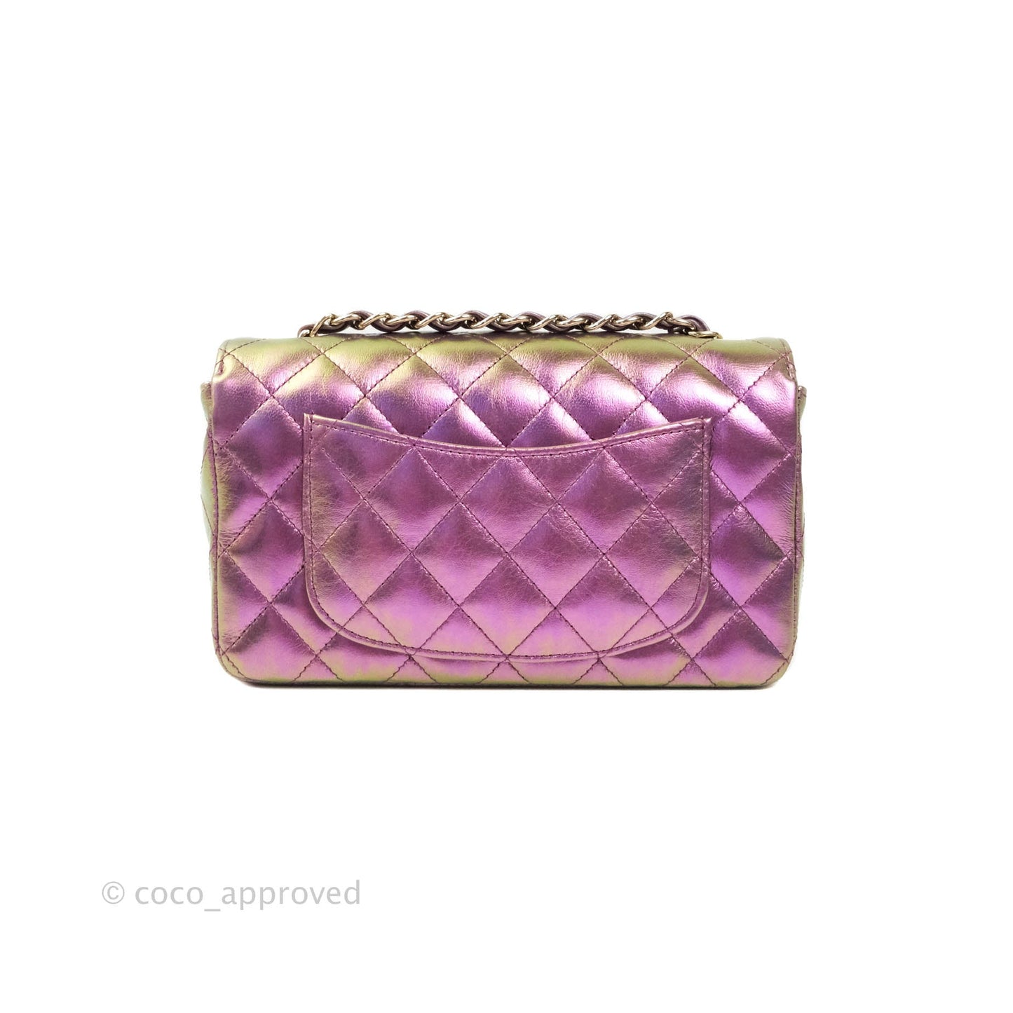 Chanel Classic Quilted Mini Rectangular Flap Metallic Purple Calfskin Gold Hardware