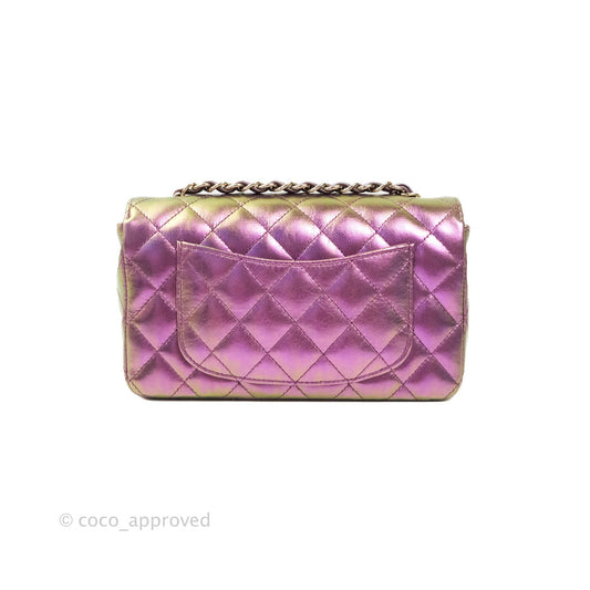 Chanel Classic Quilted Mini Rectangular Flap Metallic Purple Calfskin Gold Hardware