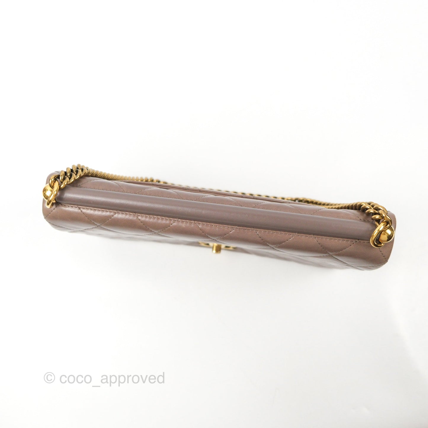 Chanel Gold Bar Single Flap Dark Grey Glazed Calfskin Gold Hardware