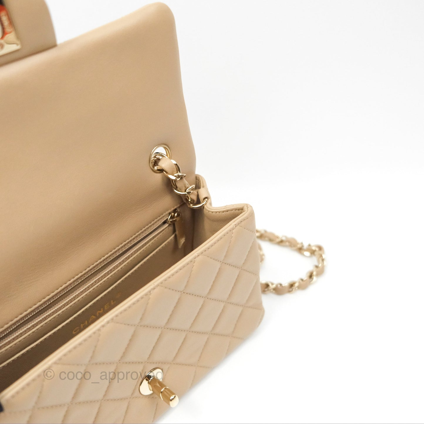 Chanel Mini Rectangular Quilted Beige Lambskin Gold Hardware