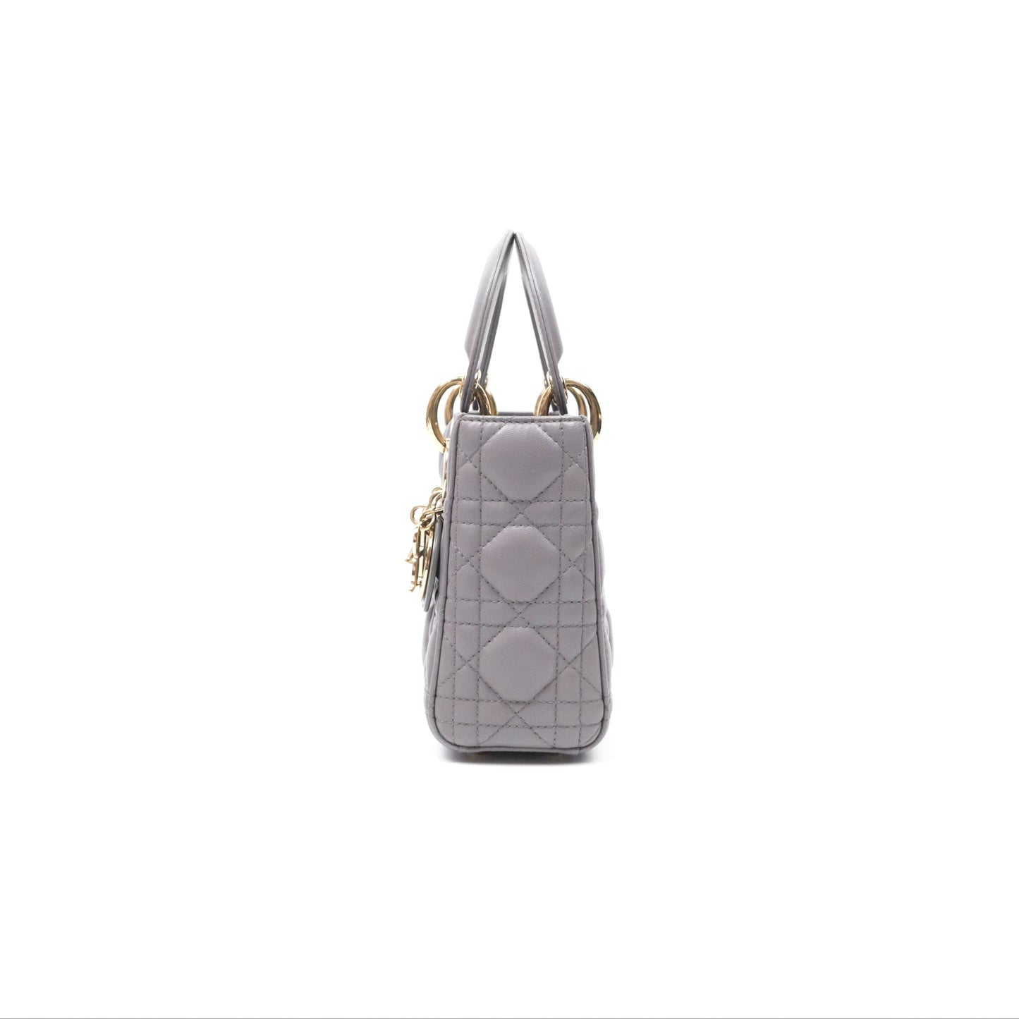 Christian Dior Mini Lady Dior Grey Lambskin Cannage Gold Hardware