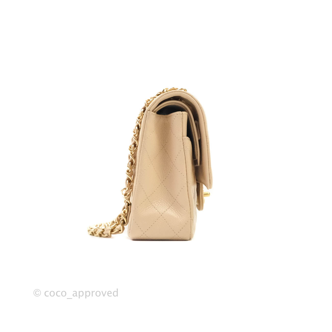 Chanel Classic M/L Medium Double Flap Beige Caviar Gold Hardware