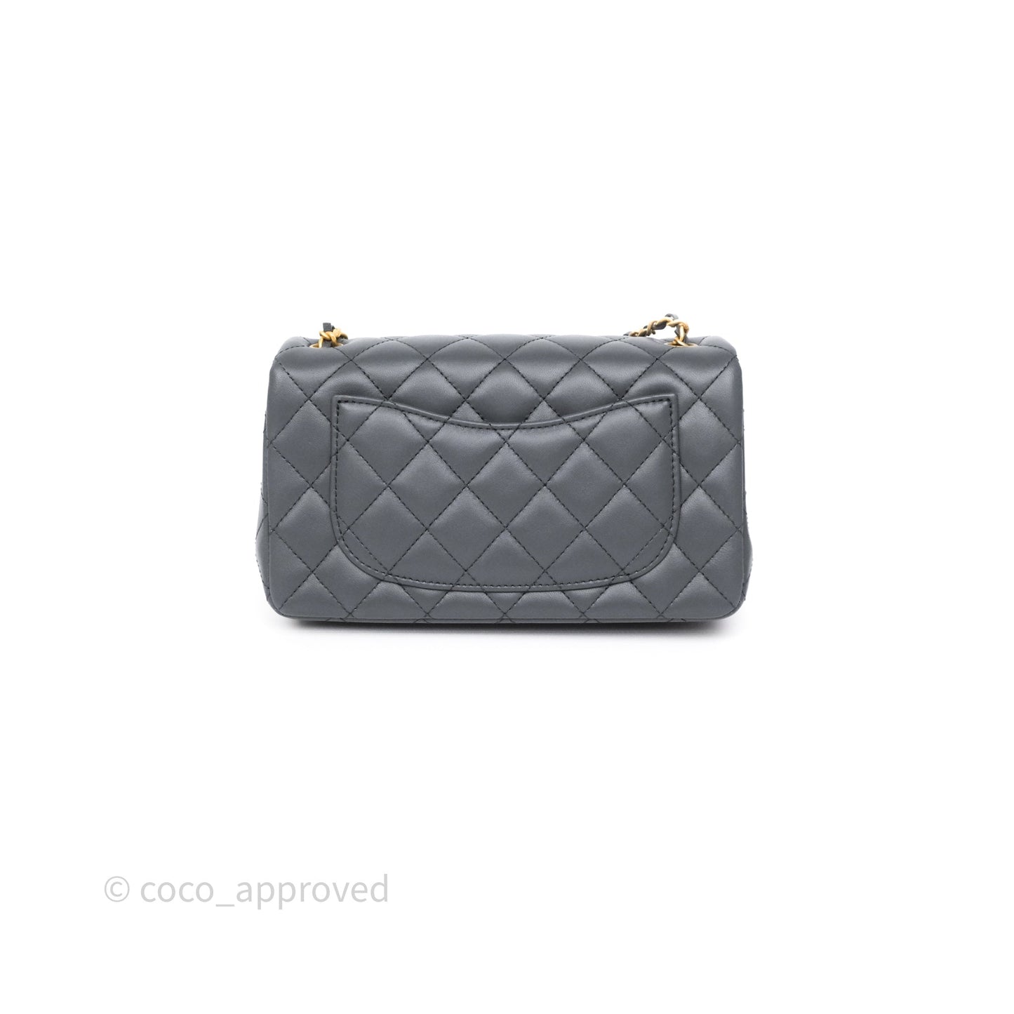 Chanel Pearl Crush Mini Rectangular Quilted Dark Grey Lambskin Aged Gold Hardware