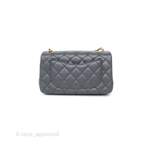 Chanel Pearl Crush Mini Rectangular Quilted Dark Grey Lambskin Aged Gold Hardware
