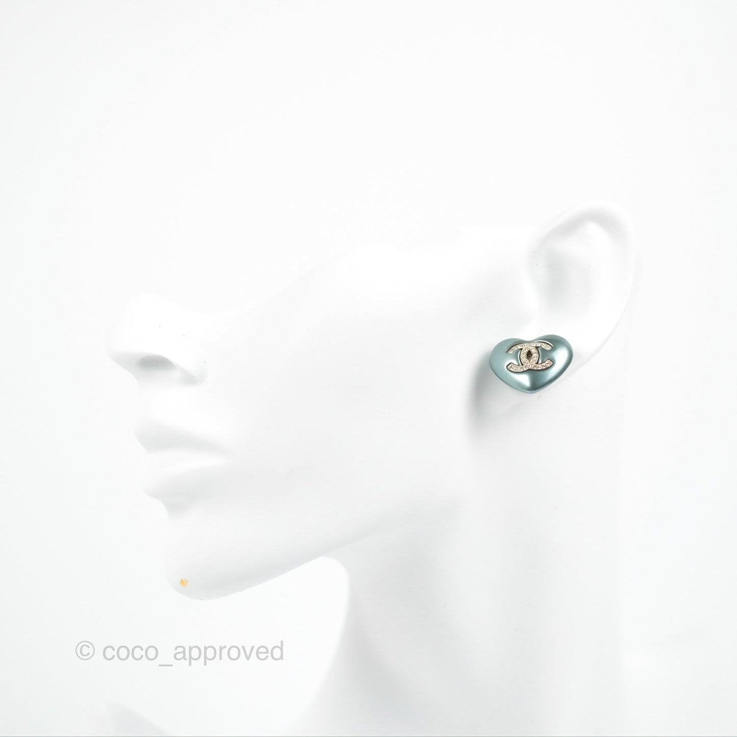 Chanel Metallic Blue Heart Crystal CC Earrings 21B