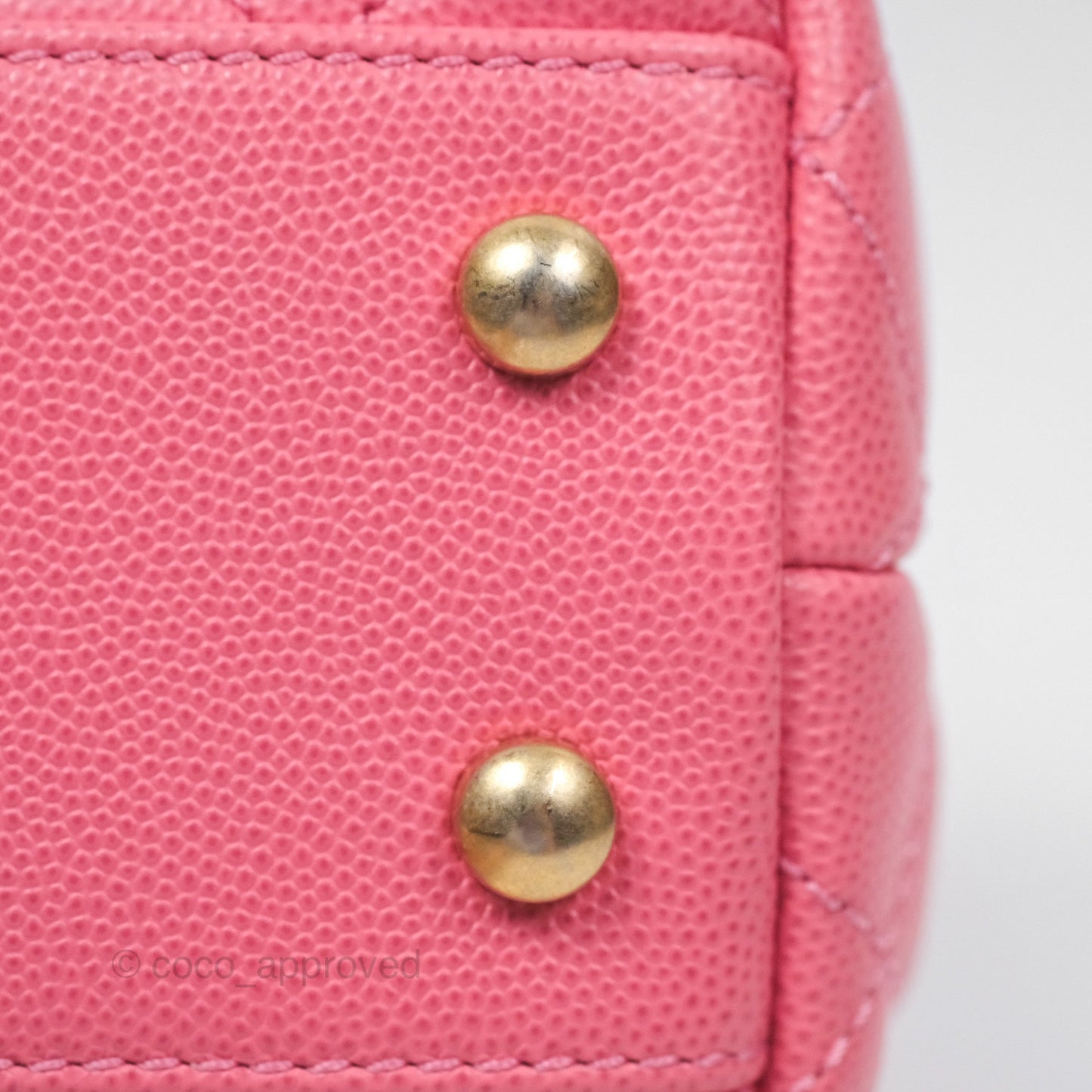 Chanel Small Coco Handle Quilted Pink Caviar Aged Gold Hardware Lizard Handle