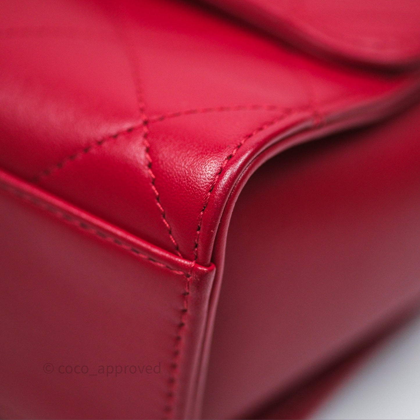 Chanel Quilted Flap Bag  with Pearl Logo Top Handle Red Lambskin Aged Gold Hardware
