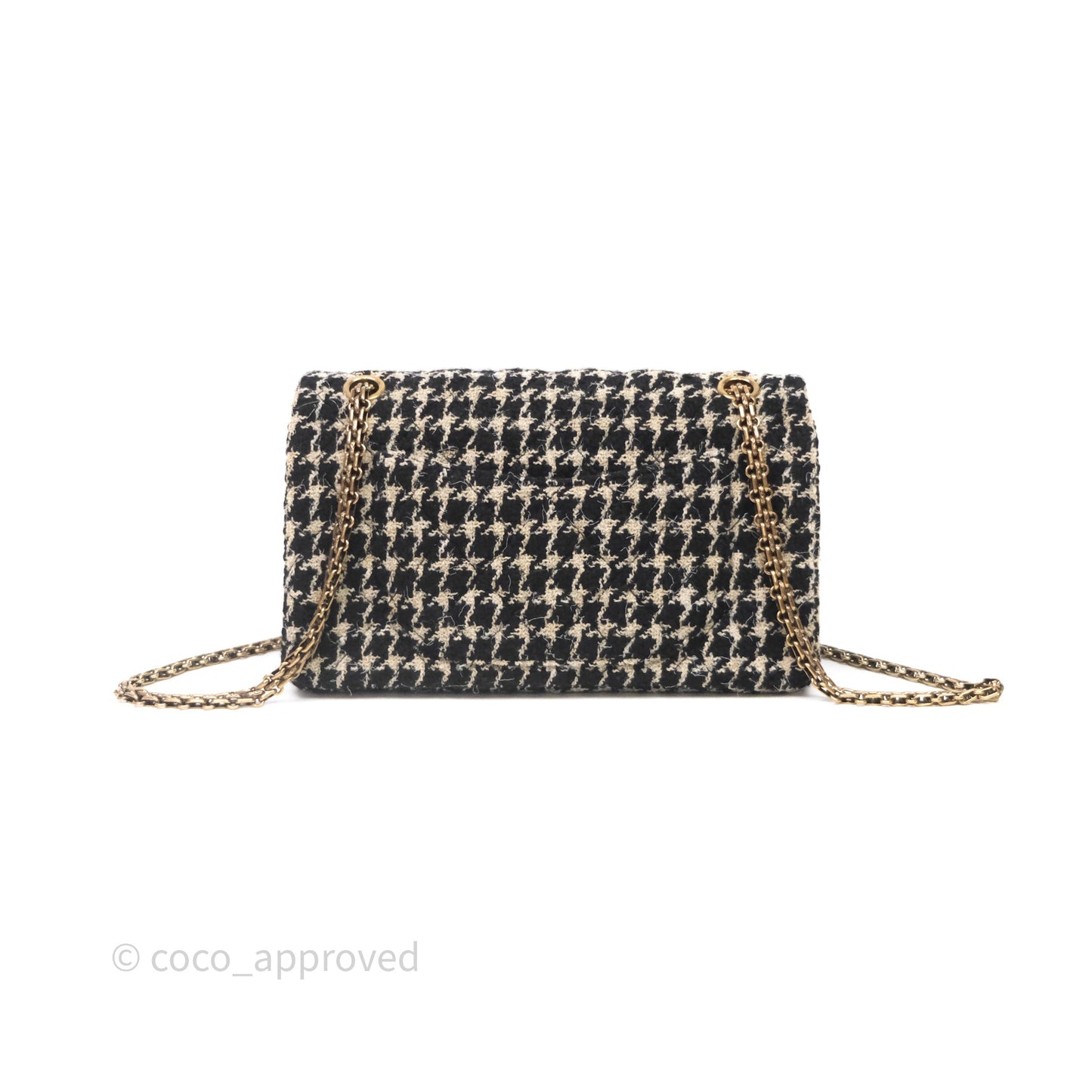 Chanel Reissue 225 Black Beige Houndstooth Tweed Antique Gold Hardware