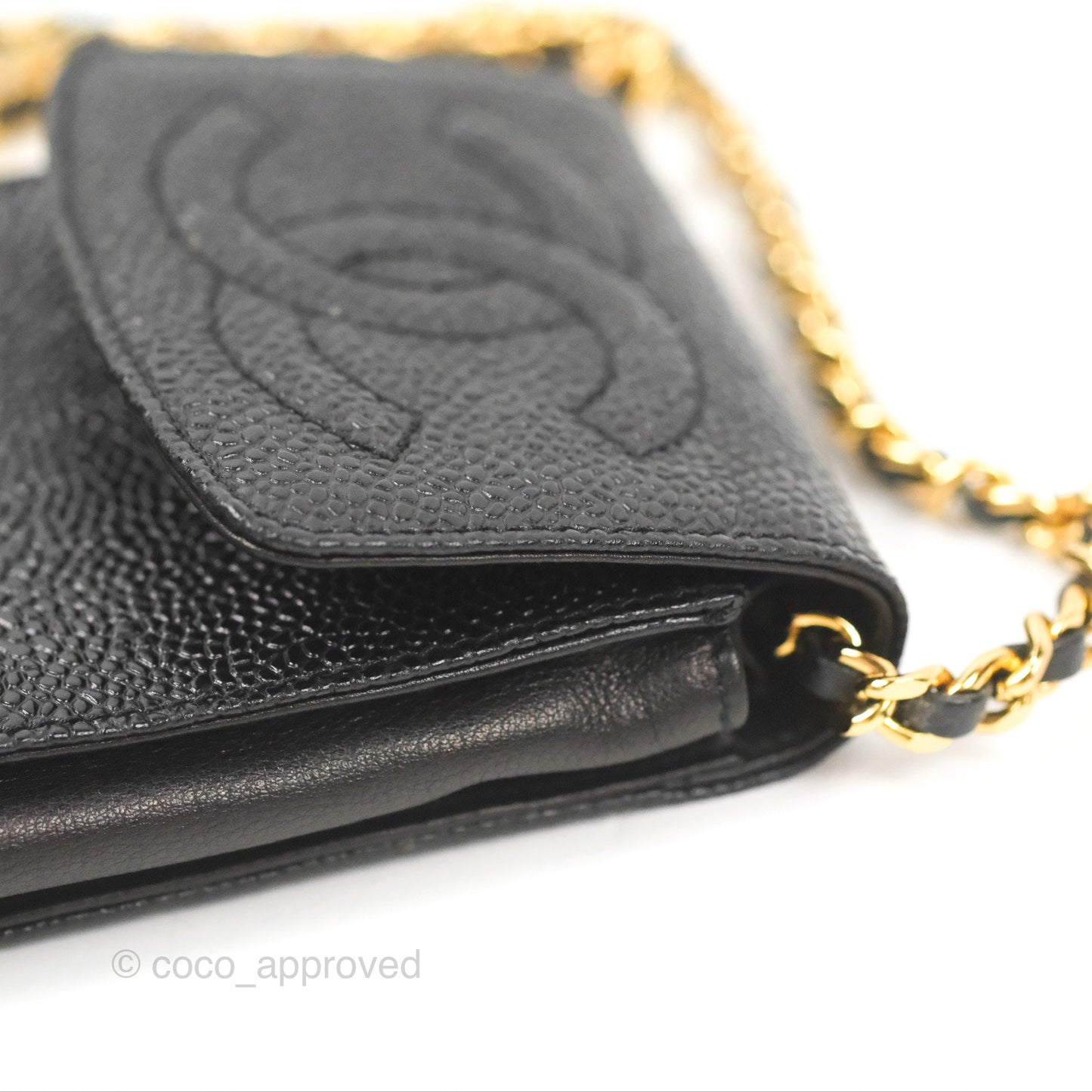 Chanel Vintage CC Caviar Black Phone Case With Chain Gold Hardware