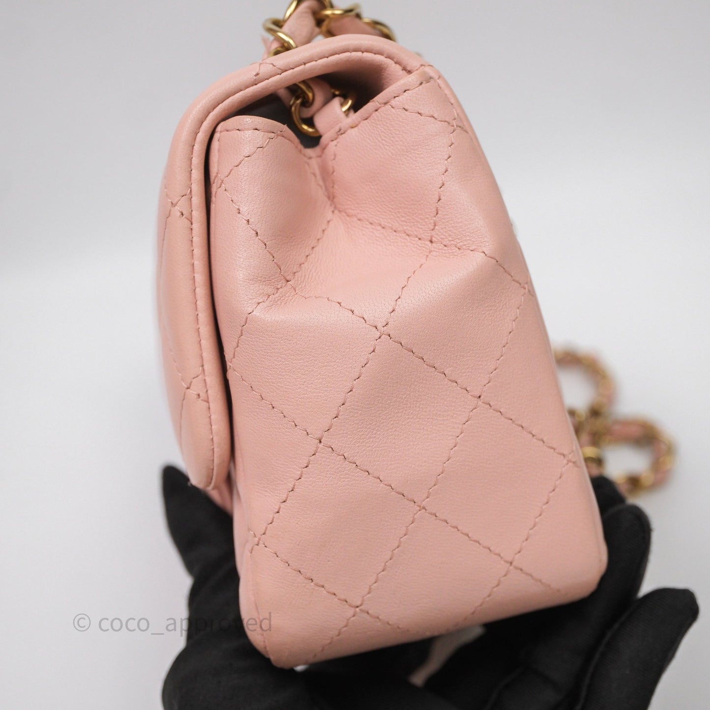Chanel Mini Square Flap Quilted Pink Lambskin Gold Hardware
