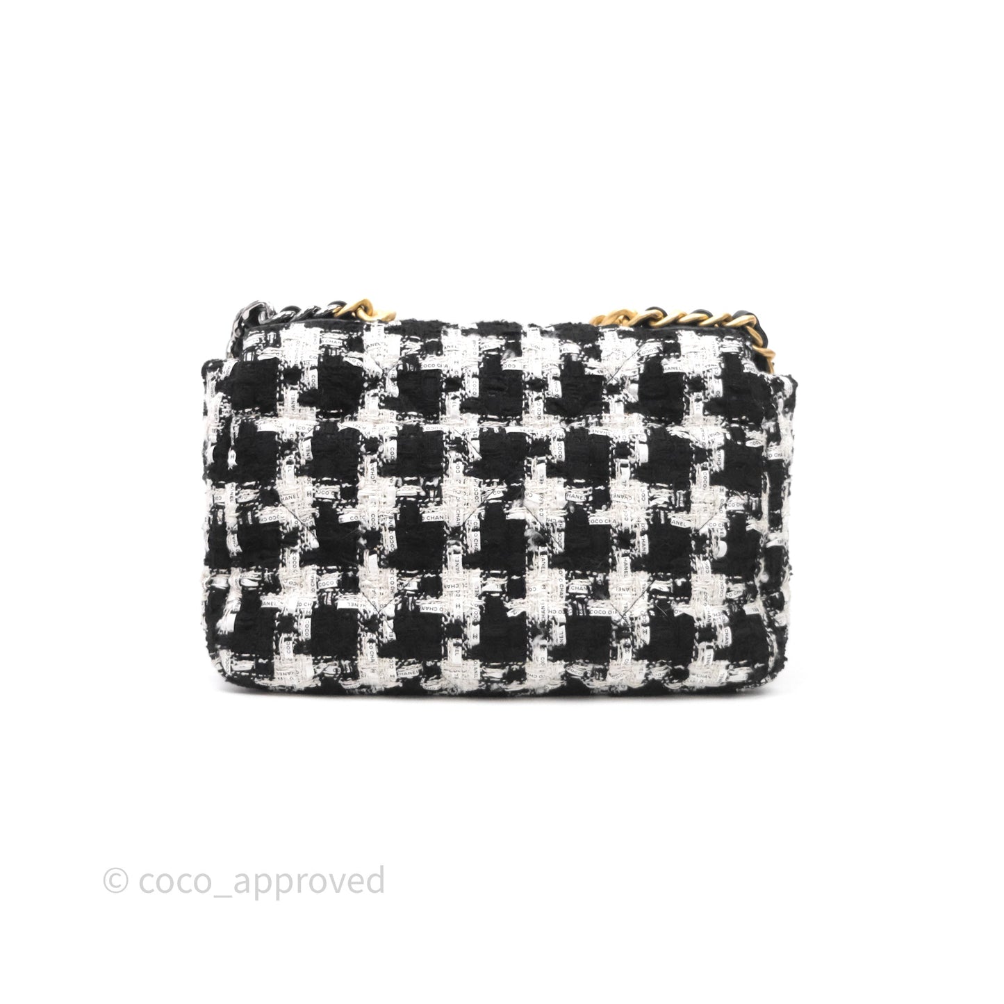Chanel 19 Small Tweed Houndstooth Black & White Mixed Hardware