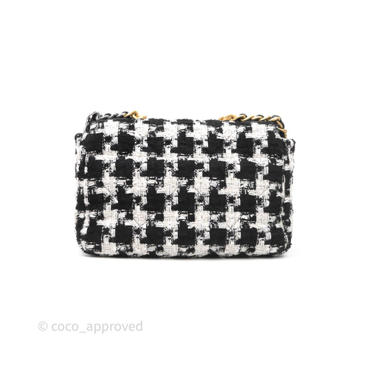 Chanel 19 Small Tweed Houndstooth Black & White Mixed Hardware