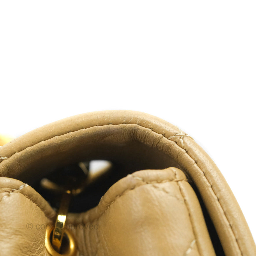 Chanel Vintage Square Flap Bag Beige Lambskin 24K Gold Hardware