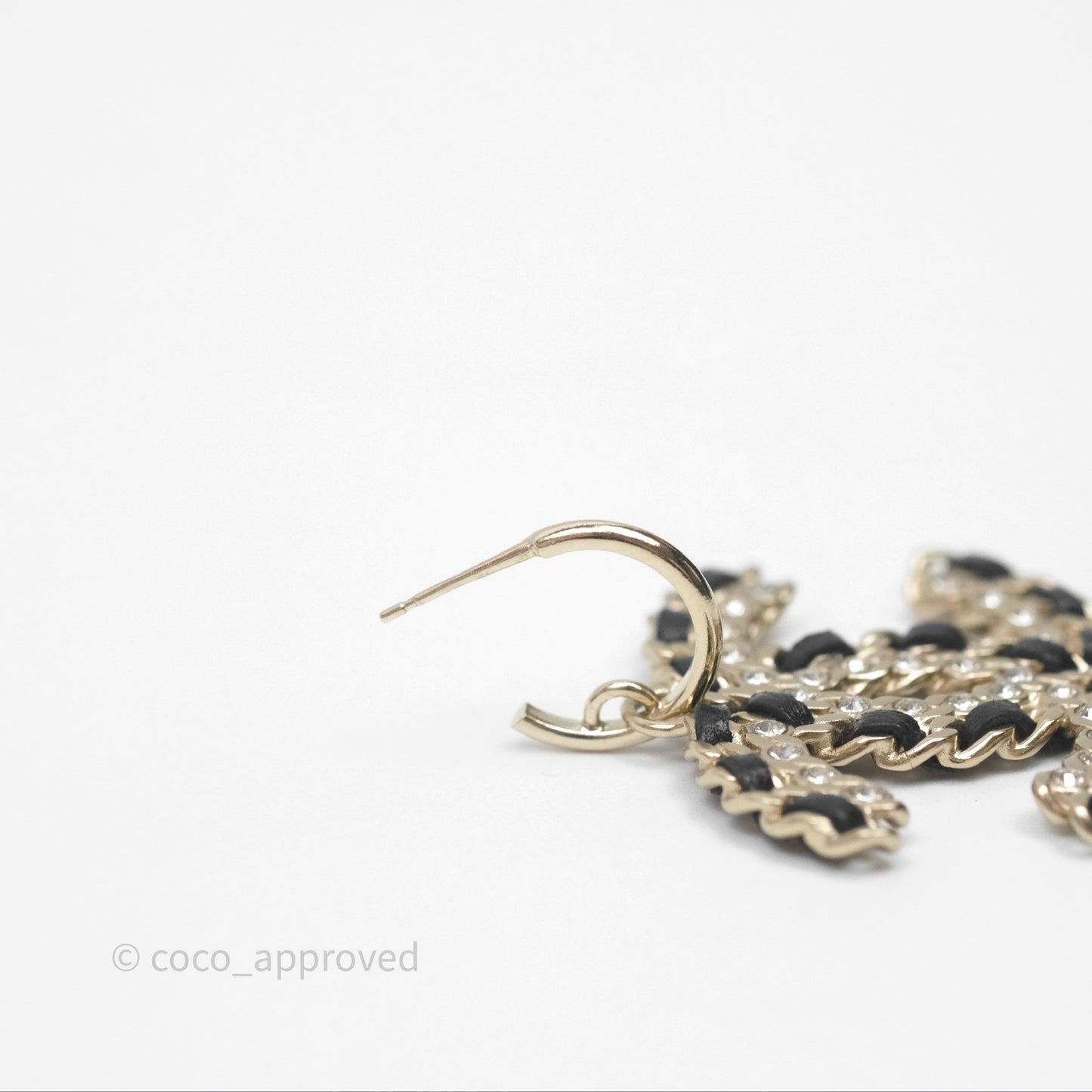Chanel Crystal CC Braided Black Leather Drop Earrings Gold Hardware 20C