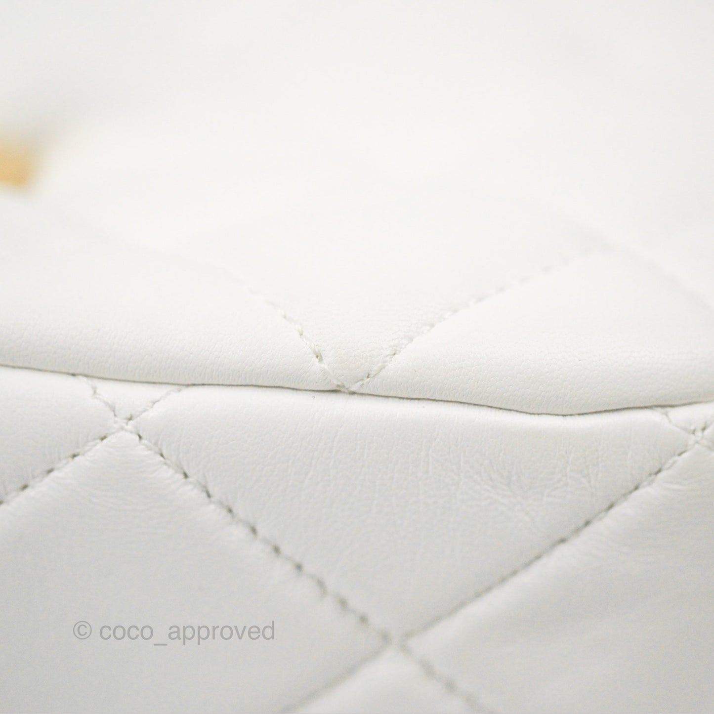 Chanel Small Flap Bag White Lambskin Aged Gold and Lacquered Metal 22S