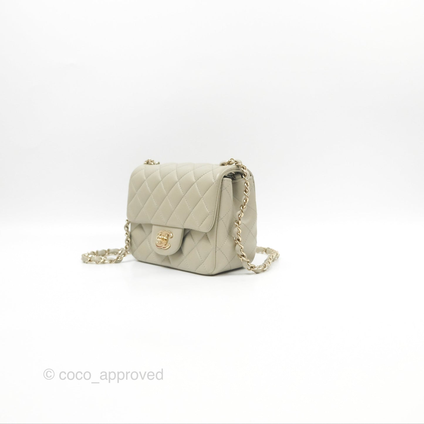 Chanel Mini Square Quilted Grey Lambskin Gold Hardware 22C