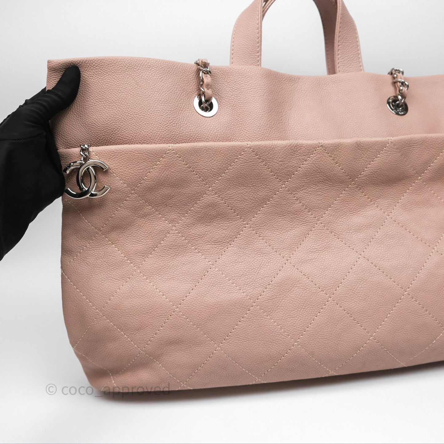 Chanel Quilted Tote Bag Pink Caviar Silver Hardware