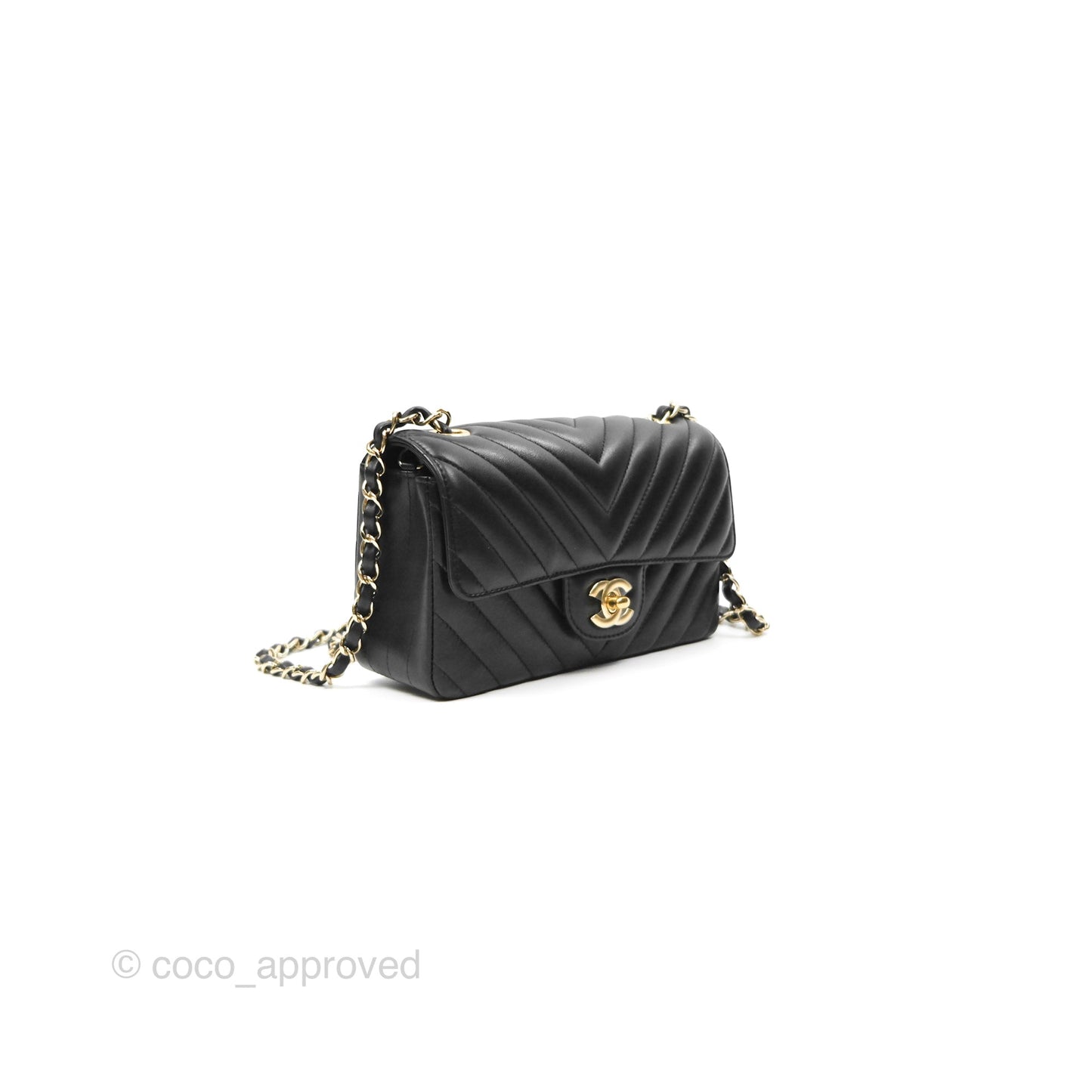 Chanel Chevron Mini Rectangular Flap Black Lambskin Gold Hardware