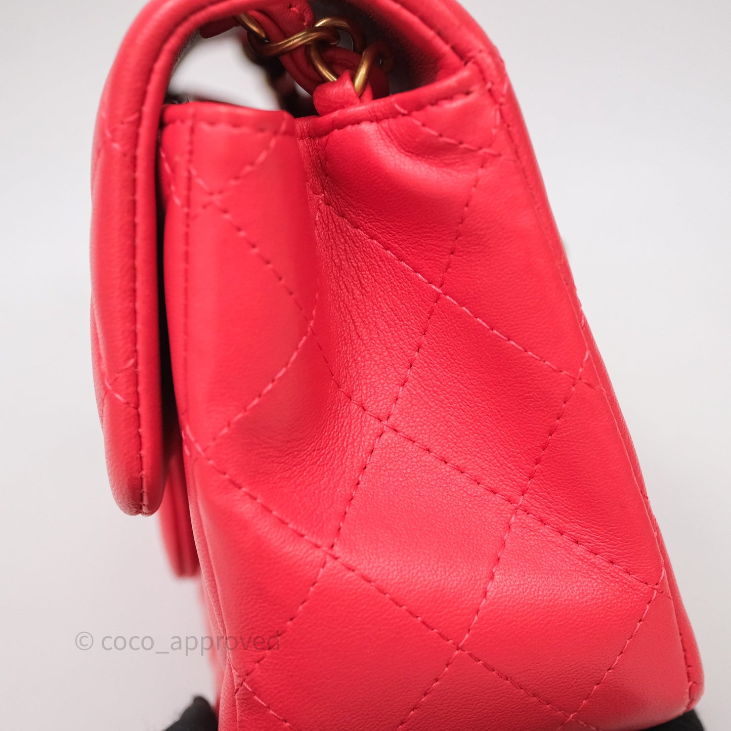 Chanel Mini Square Quilted Red Lambskin Aged Gold Hardware