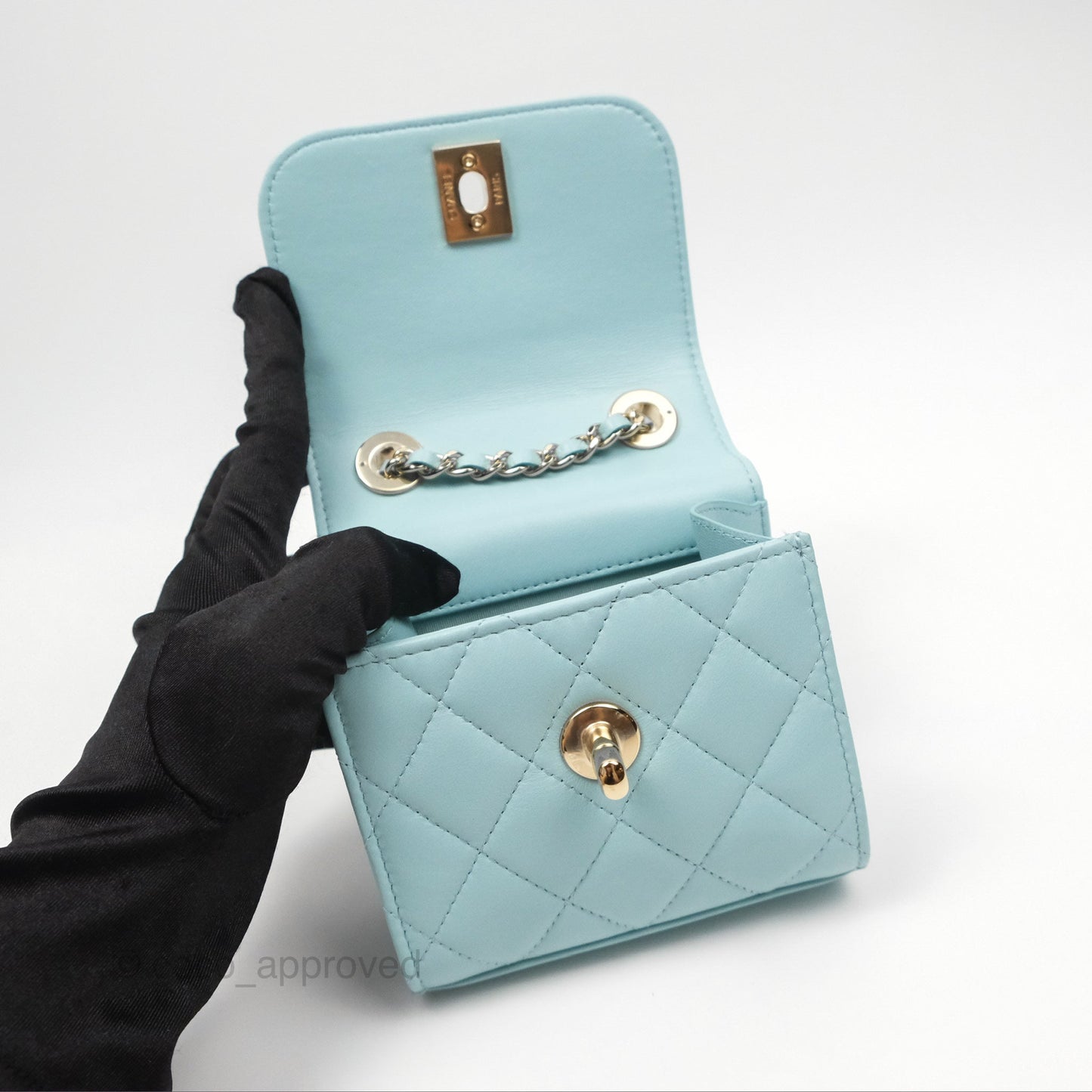 Chanel Mini Quilted Trendy CC Clutch With Chain Tiffany Blue Lambskin Gold Hardware