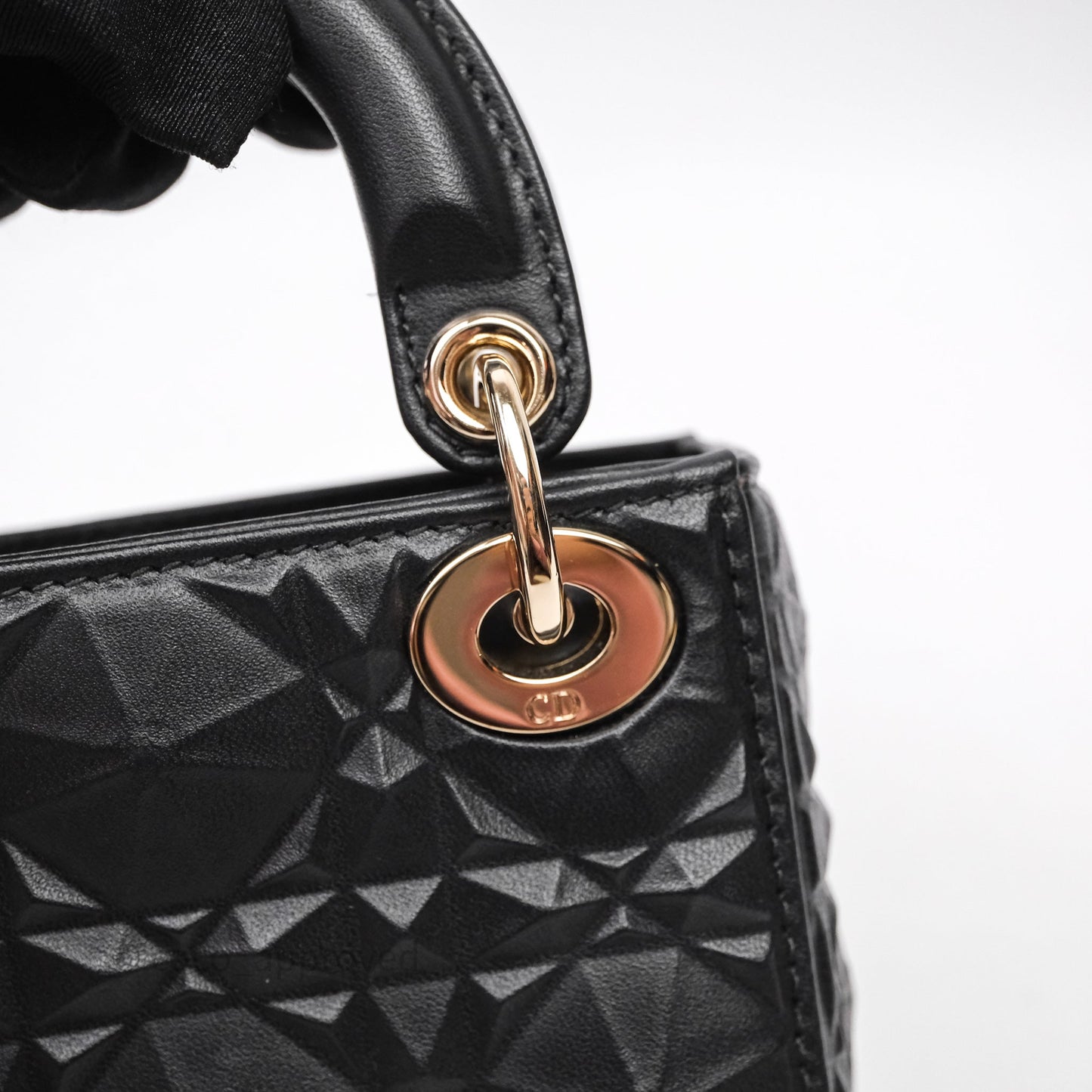 Dior Mirco Lady Dior Black Cannage Calfskin with Diamond Motif Gold Hardware