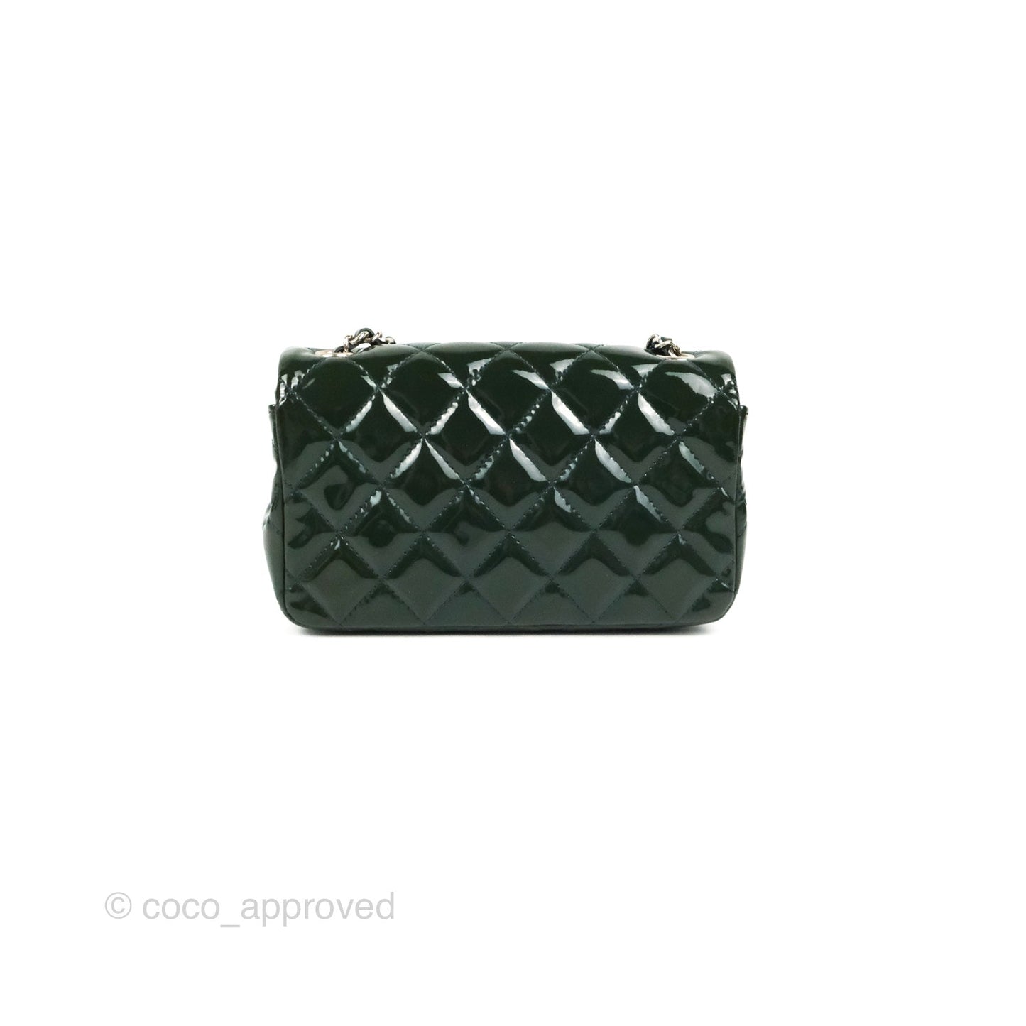 Chanel Quilted Extra Mini Rectangular Flap Teal Patent Silver Hardware