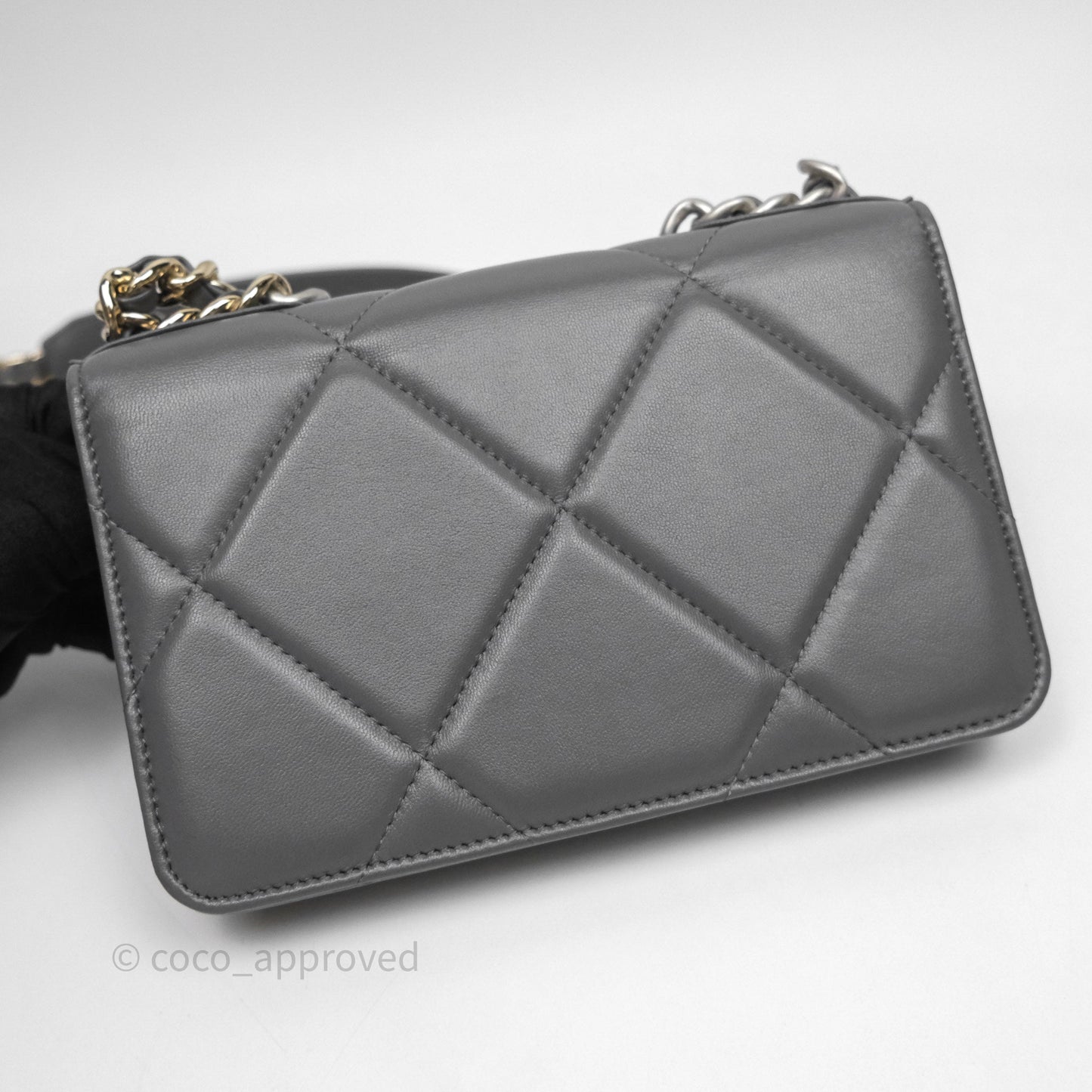 Chanel 19 Wallet on Chain WOC Grey Lambskin Mixed Hardware