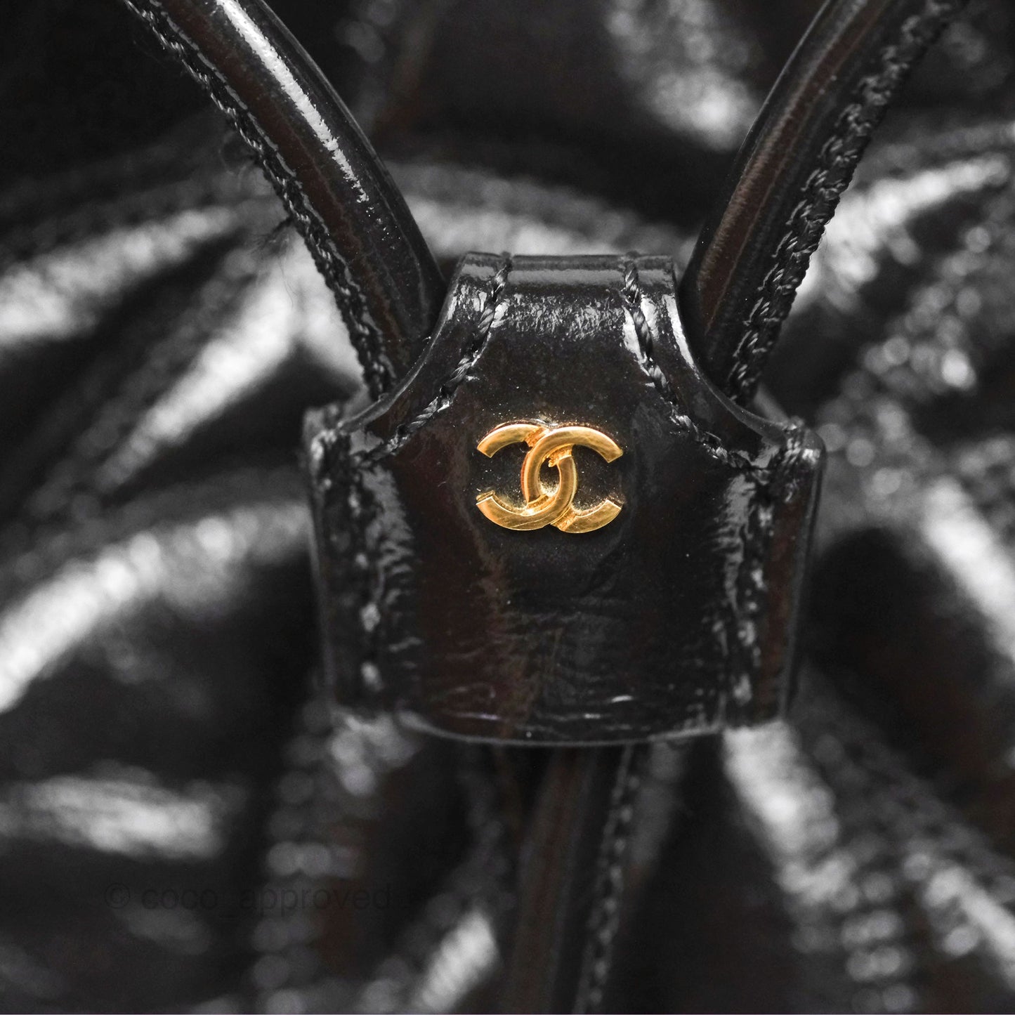 Chanel CC Drawstring Bucket Bag Black Shiny Aged Calfskin