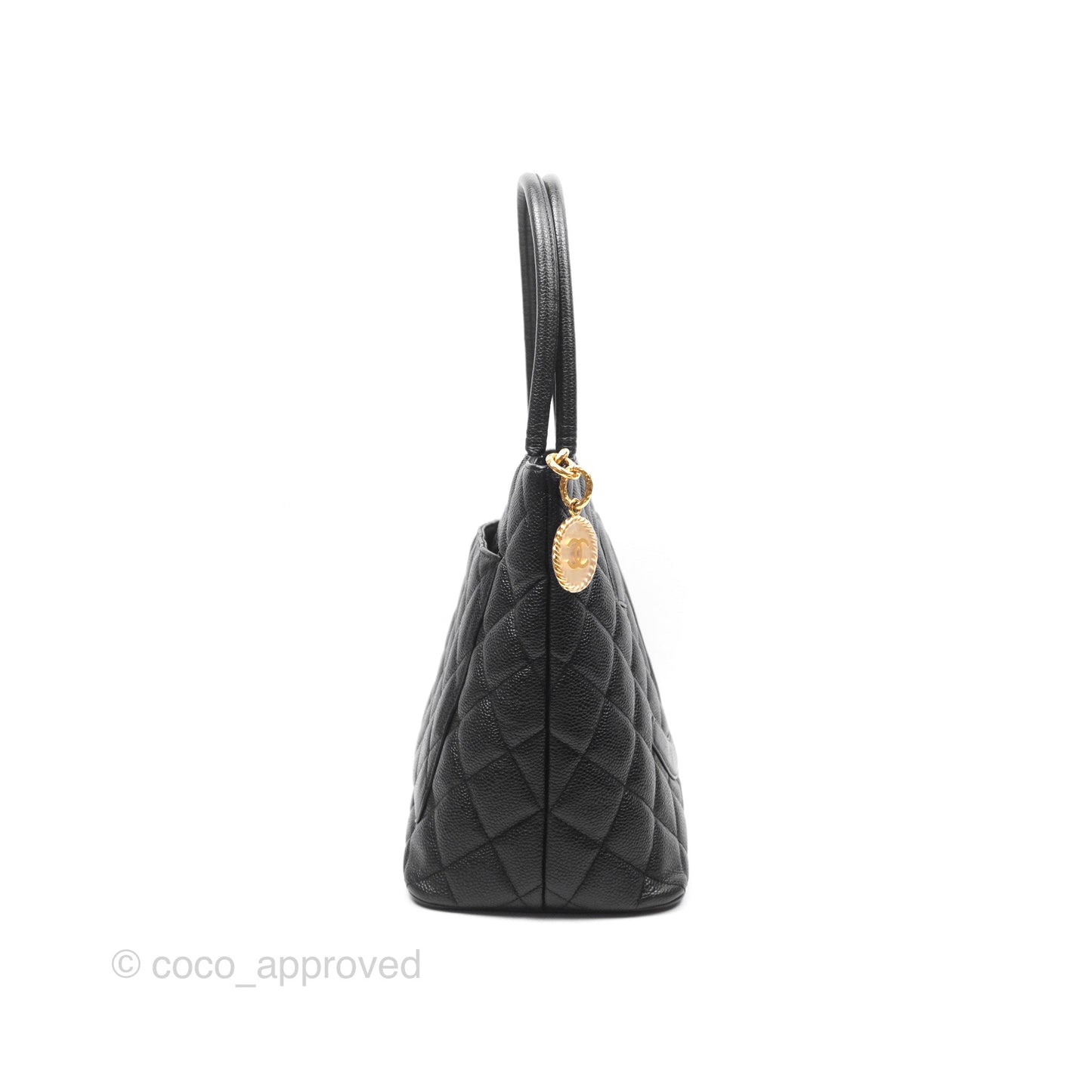 Chanel Vintage Medallion CC Black Caviar Tote Bag Gold Hardware