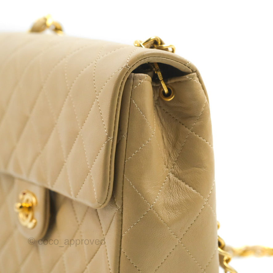 Chanel Vintage Square Flap Bag Beige Lambskin 24K Gold Hardware