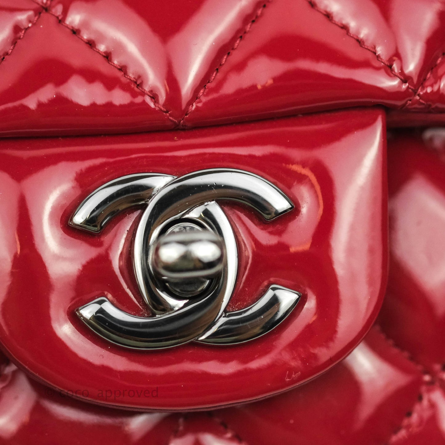 Chanel Quilted Mini Rectangular Flap Red Patent Gun Metal
