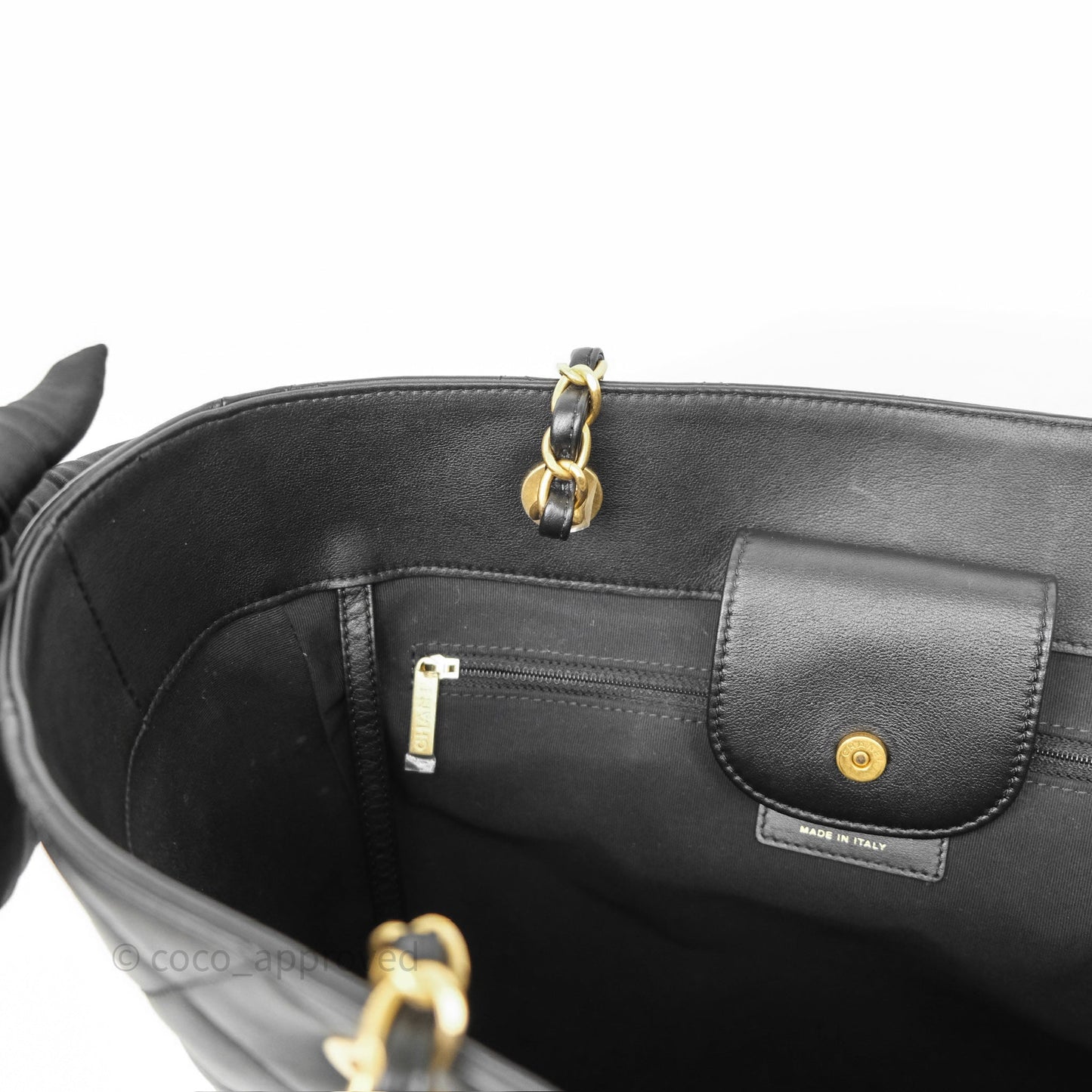 Chanel Stitched Large Shopping Bag Black Calfskin Aged Gold Hardware