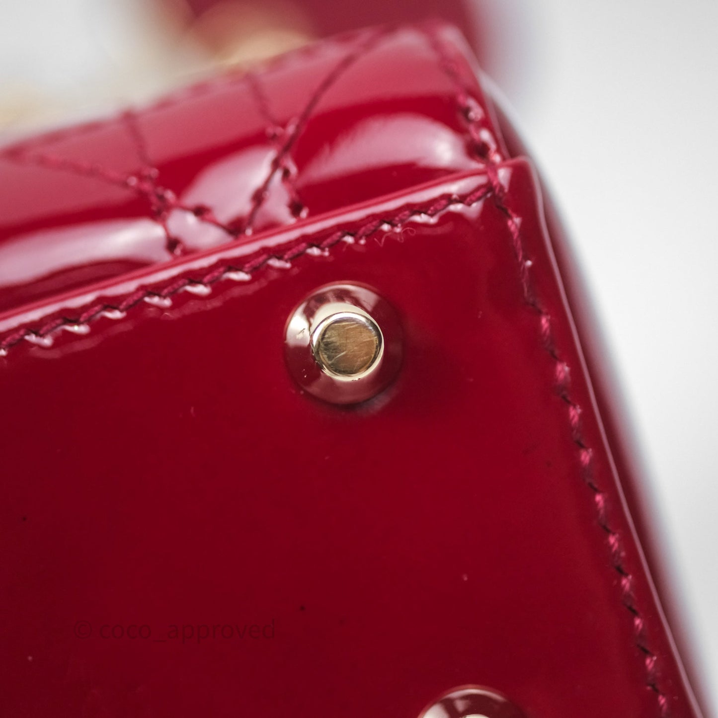 Christian Dior Mini Lady Dior Red Patent Cannage Gold Hardware