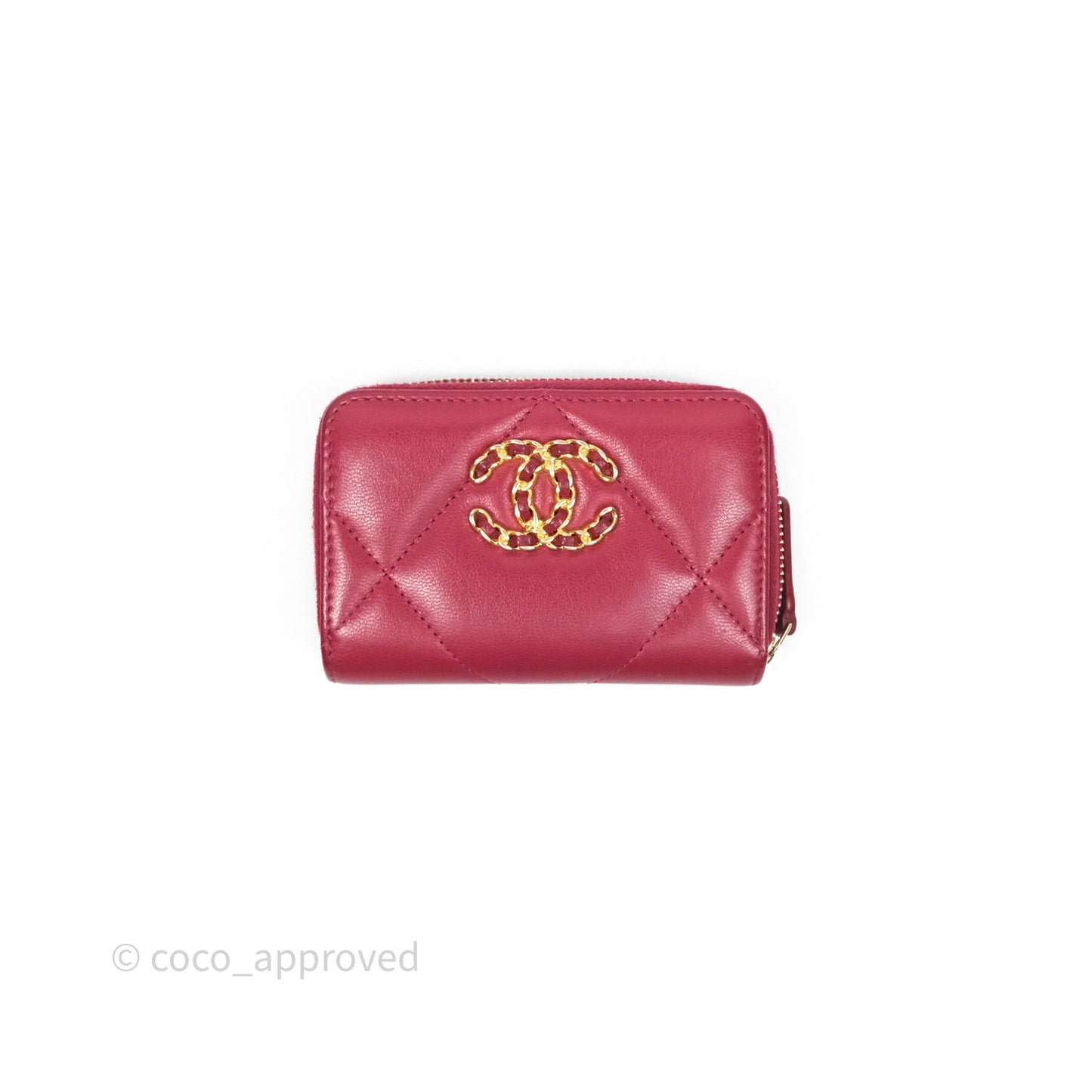 Chanel 19 Zip Card Holder Pink Lambskin Gold Hardware