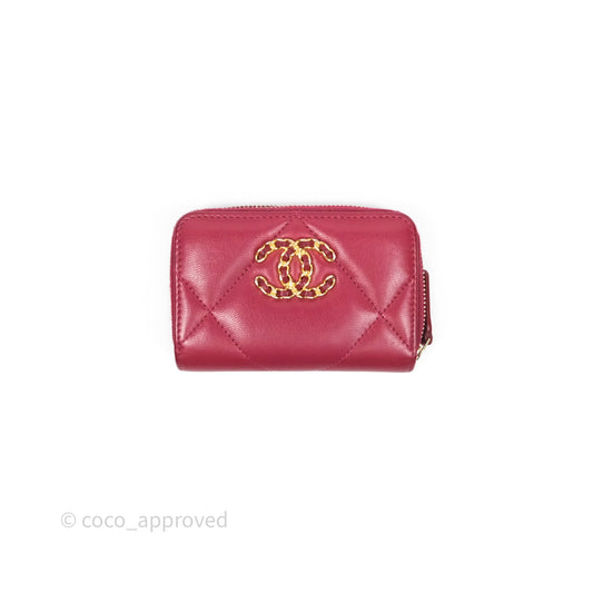 Chanel 19 Zip Card Holder Pink Lambskin Gold Hardware