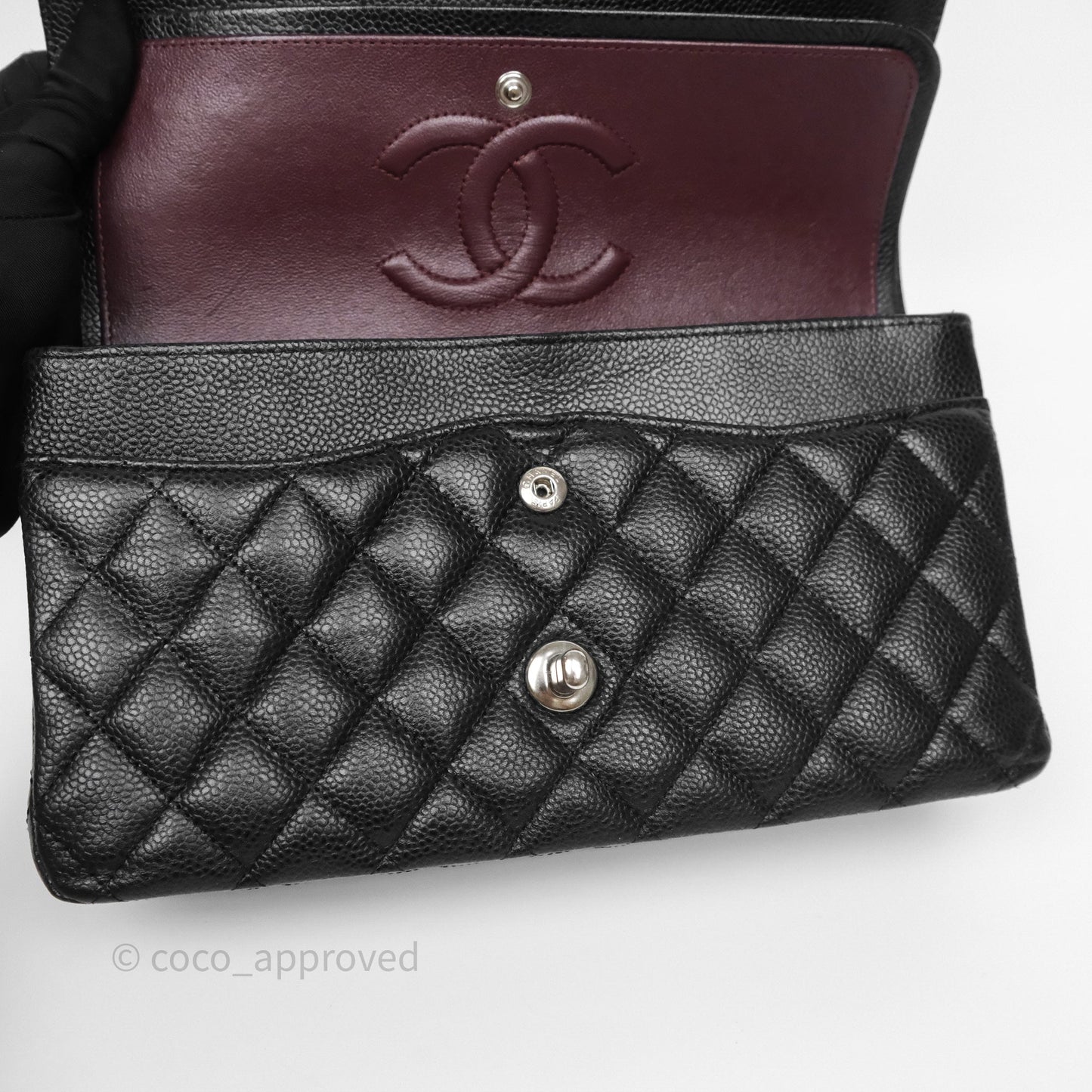 Chanel Classic M/L Medium Flap Quilted Black Caviar Silver Hardware