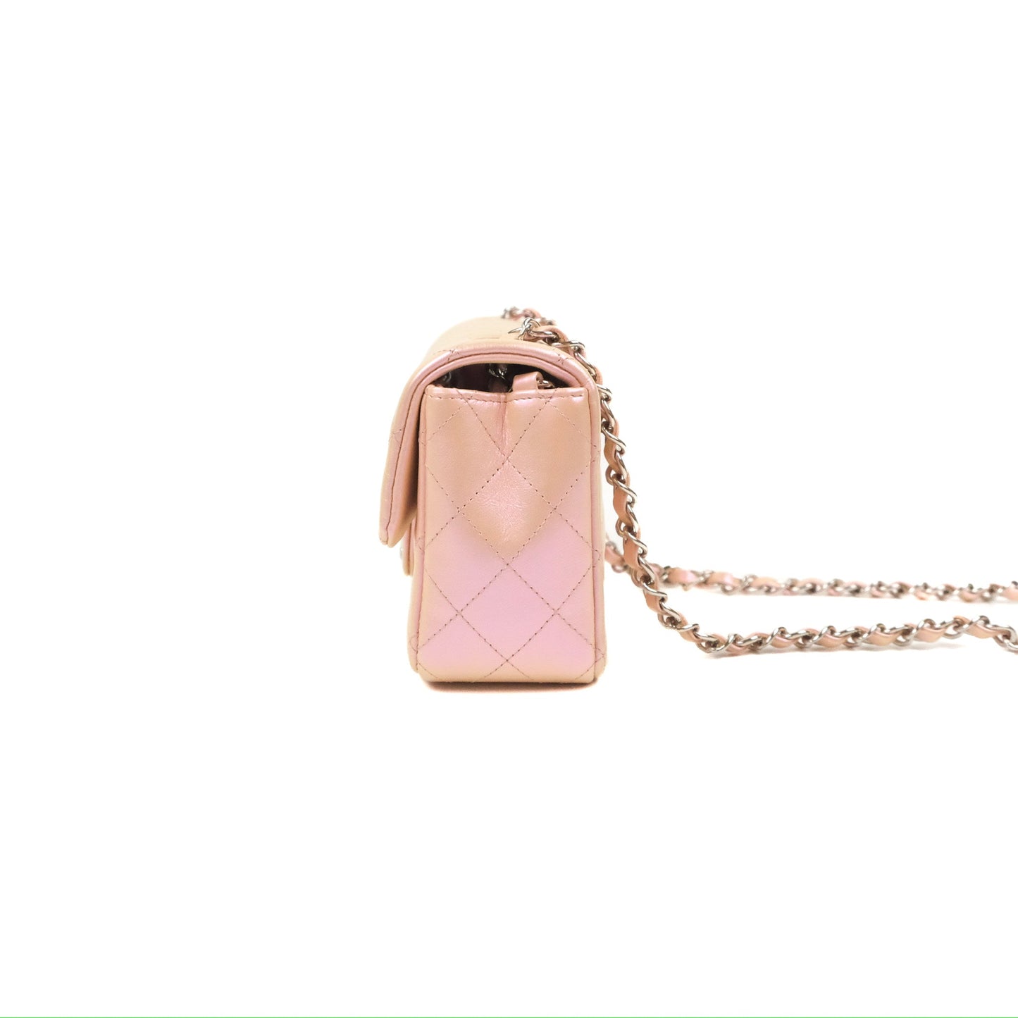 Chanel Quilted Mini Rectangular Iridescent Pink Calfskin Silver Hardware