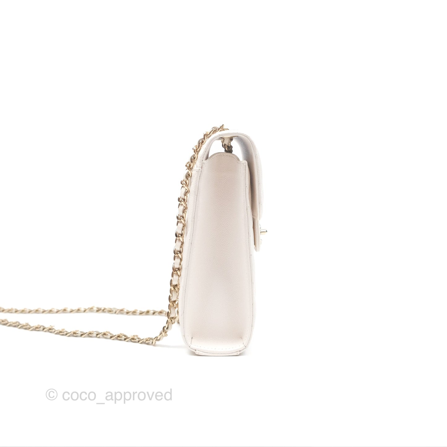 Chanel Classic Quilted Phone Holder White Caviar Gold Hardware