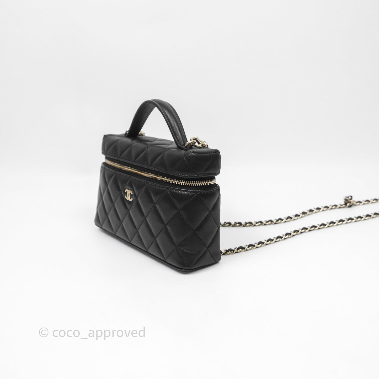 Chanel Top Handle Long Vanity with Chain Black Lambskin Gold Hardware