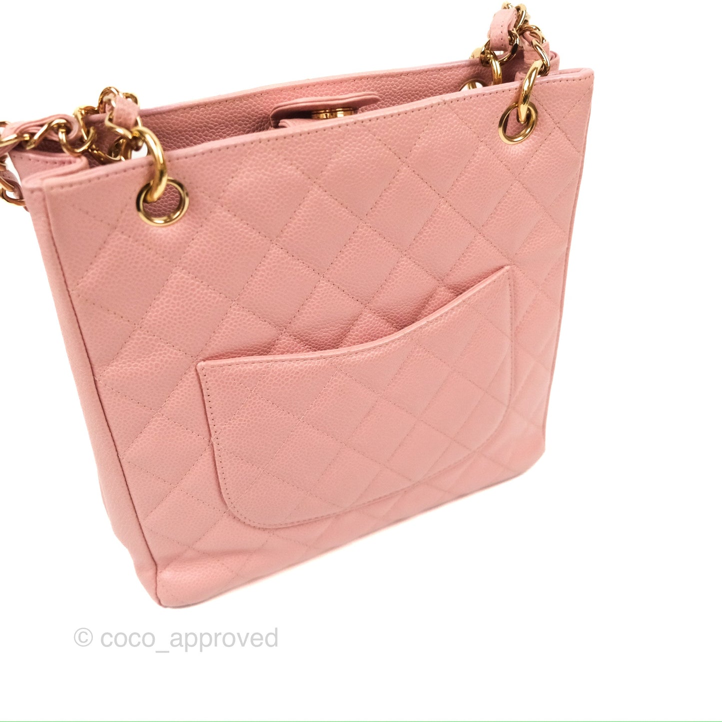 Chanel Quilted Petit Shopping Tote PST Sakura Pink Caviar Gold Hardware