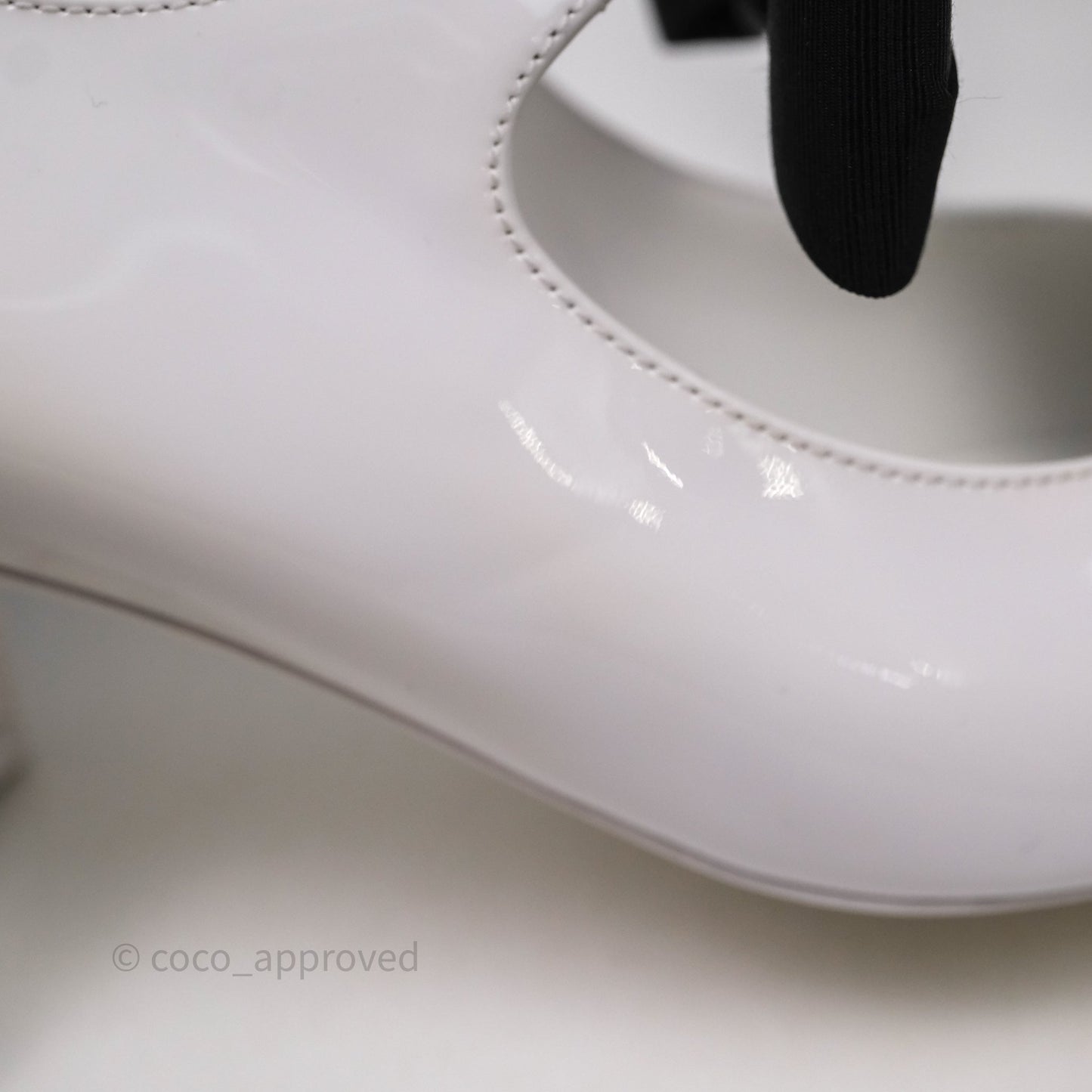 Chanel CC Ribbon Mary Jane Block Heels White Patent Size 39