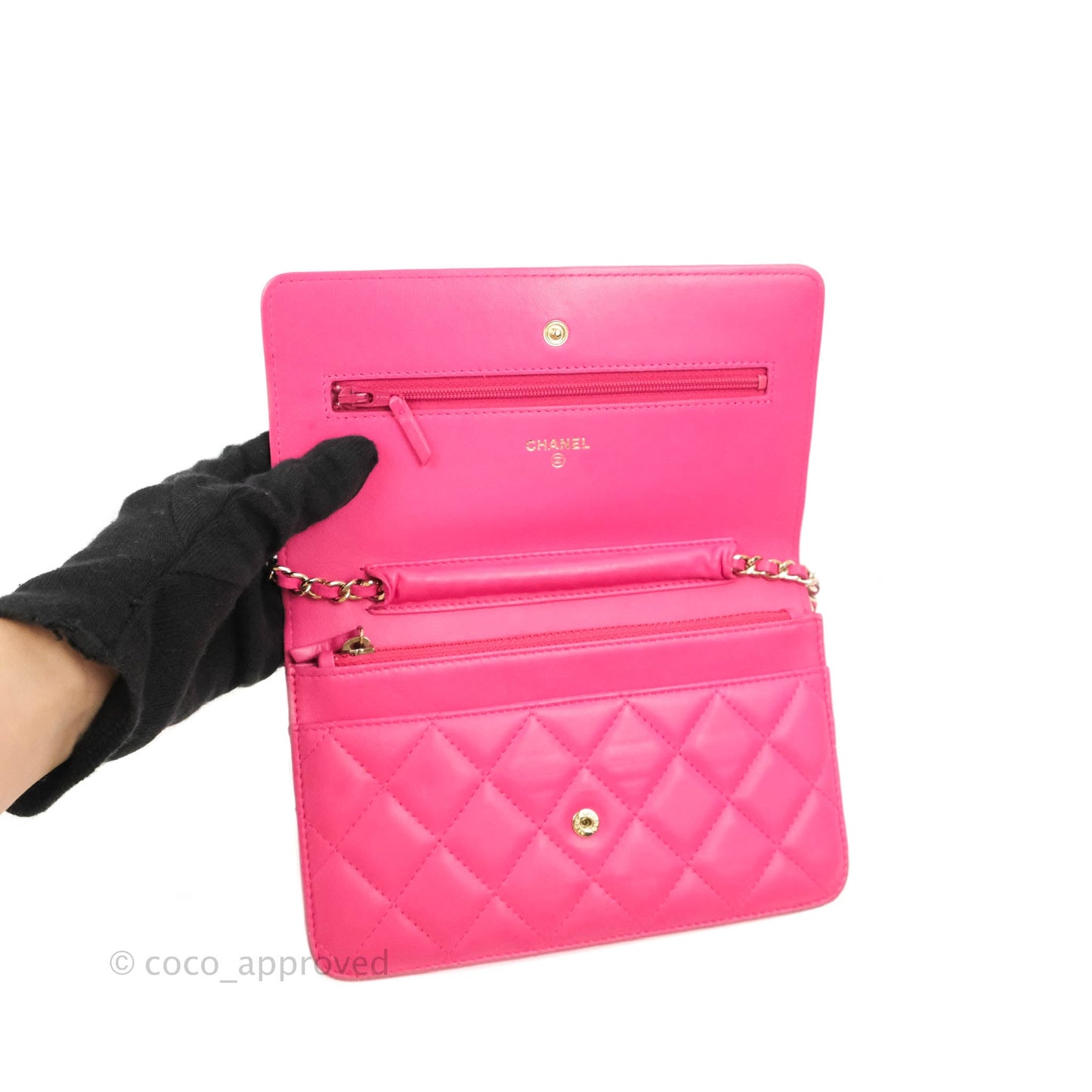 Chanel Quilted Wallet on Chain WOC Pink Lambskin Gold Hardware