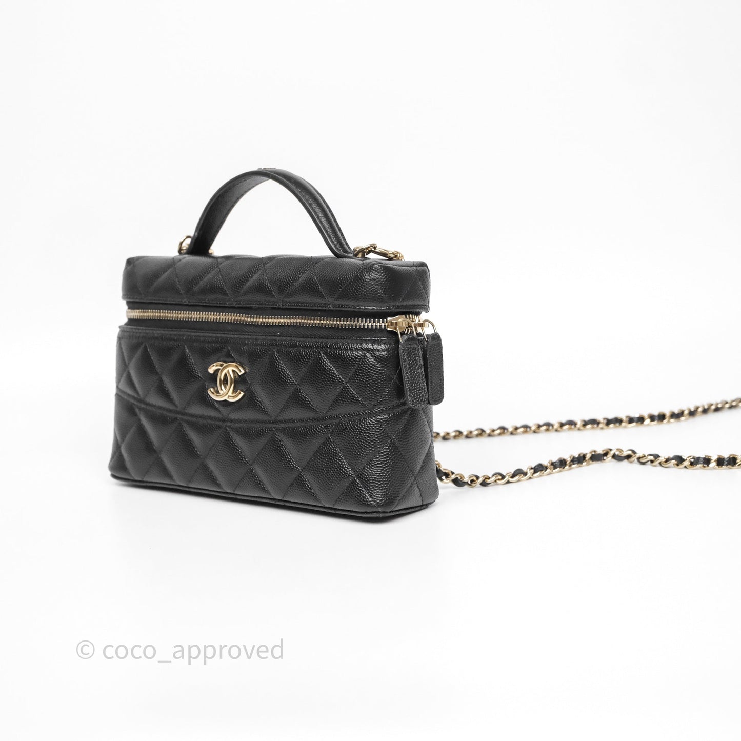 Chanel Top Handle Long Vanity with Chain Black Caviar Gold Hardware 25C