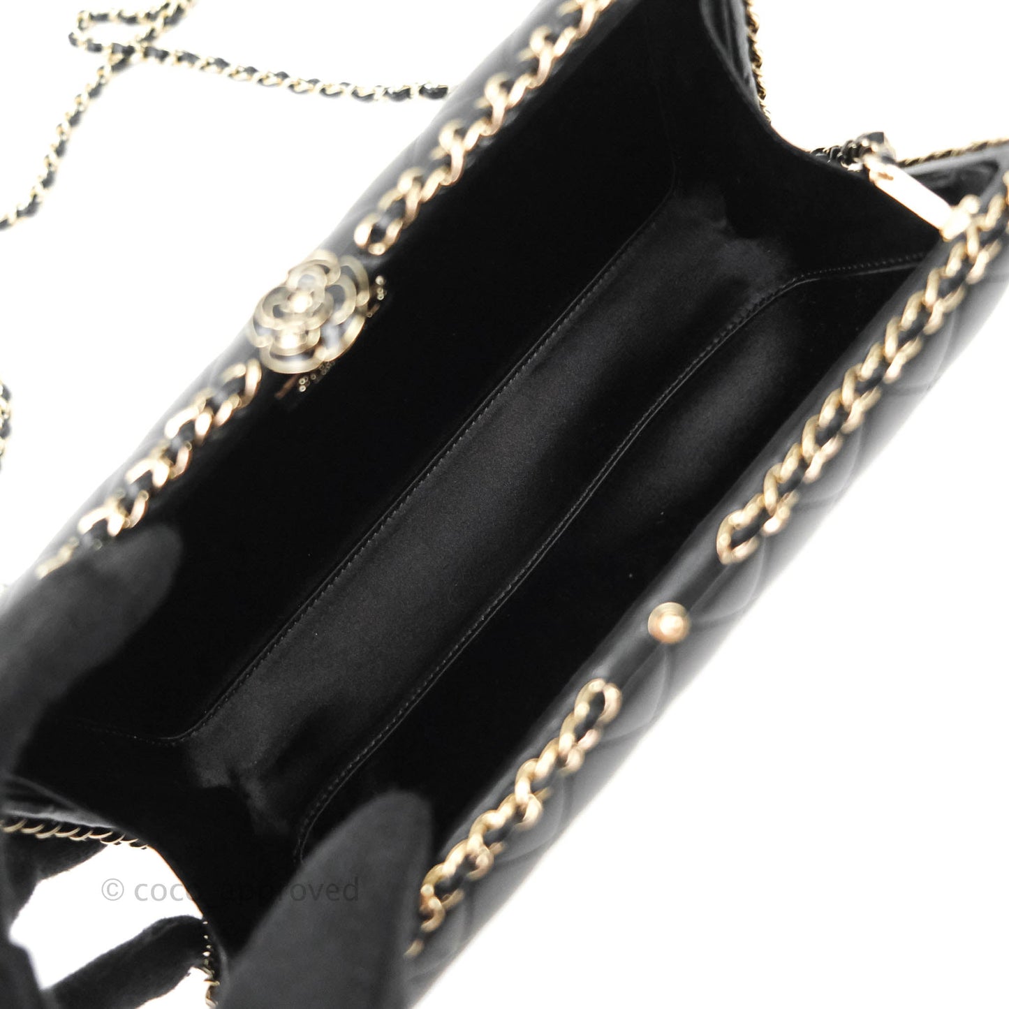 Chanel Quilted Chain Around Clutch Black Lambskin Gold Hardware