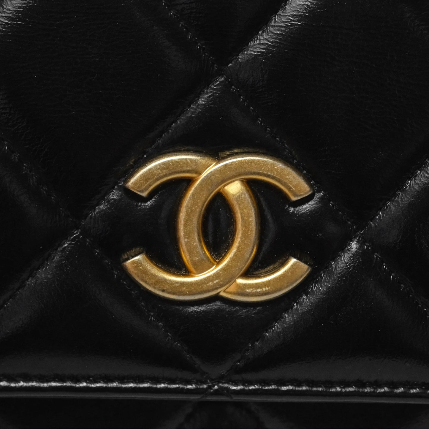 Chanel Quilted Medallion Wallet on Chain WOC Black Glossy Lambskin Gold Hardware 22K