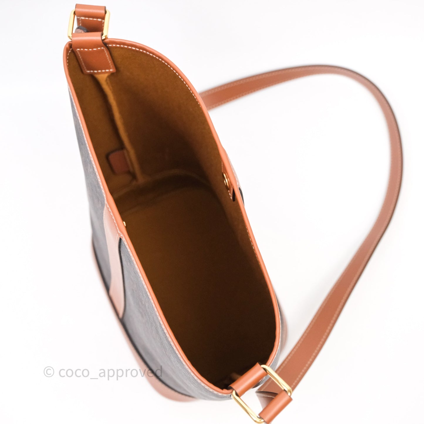 Celine Small Bucket Triomphe Canvas Tan Calfskin