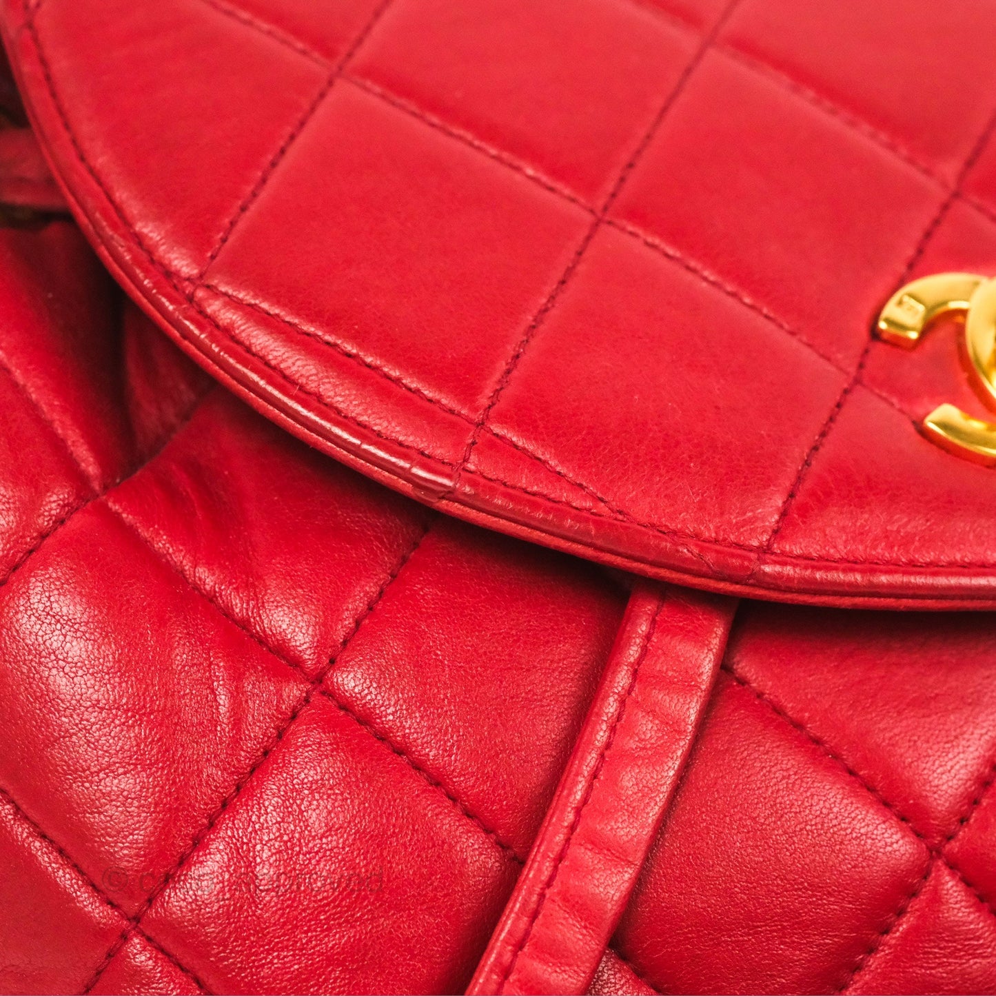 Chanel Vintage CC Duma Backpack Red Lambskin 24K Gold Hardware