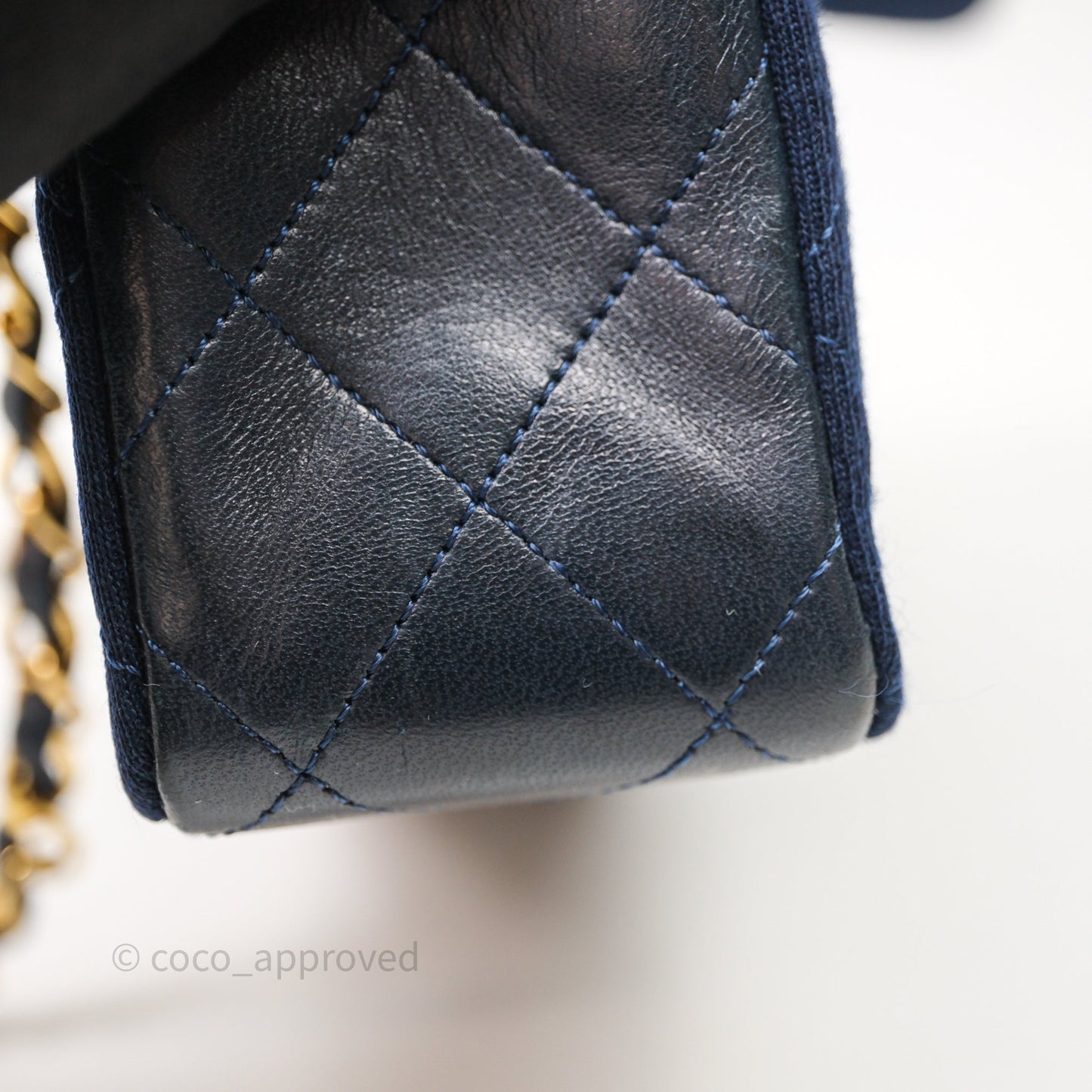 Chanel Vintage Mini Full Flap Bag Navy Fabrics / Lambskin 24K Gold Hardware